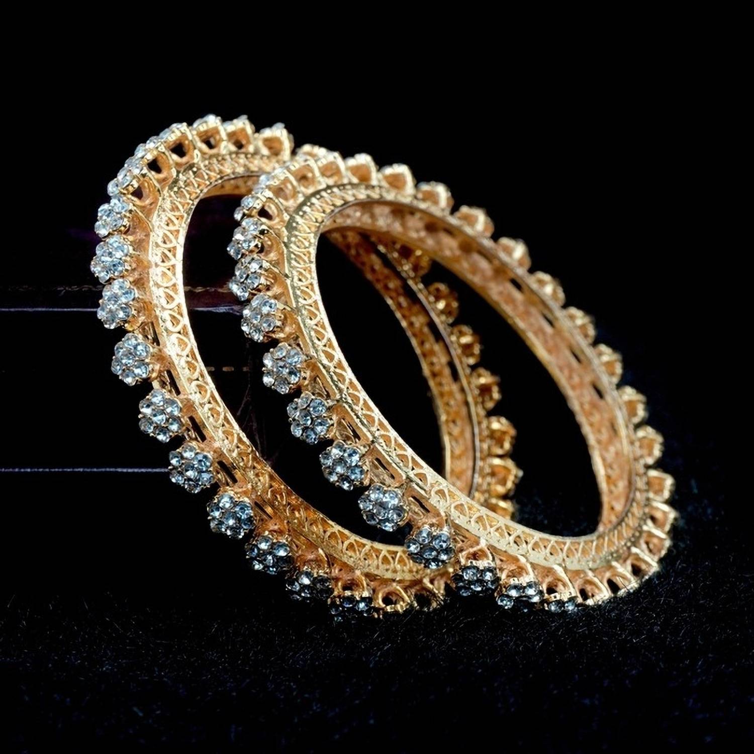 Balasundri Metal Cubic Zirconia, Crystal, Rhinestone Silver Bangle Set