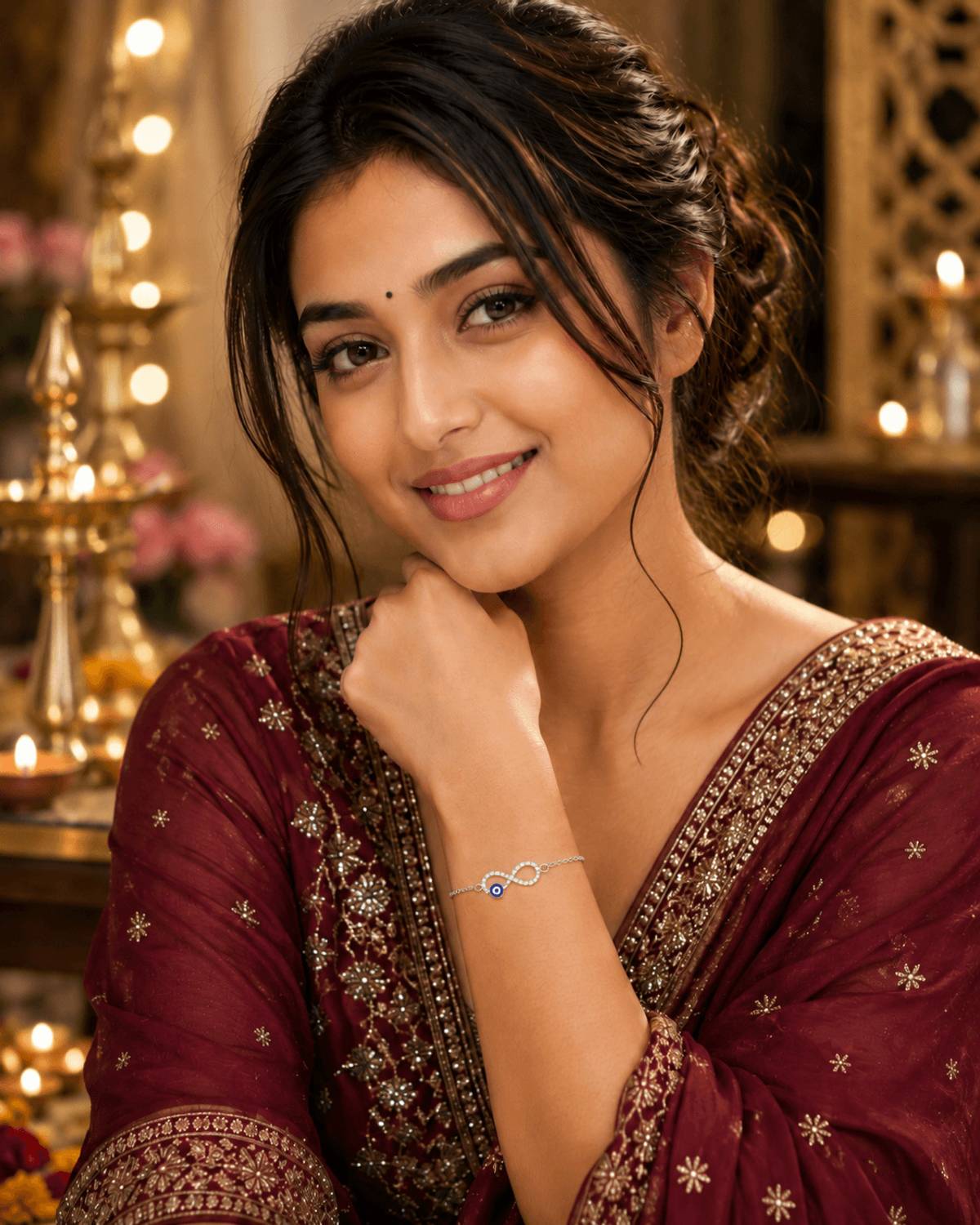KAMALAKSH Brass Pearl CZ Silver Coated Bracelet - Image 5