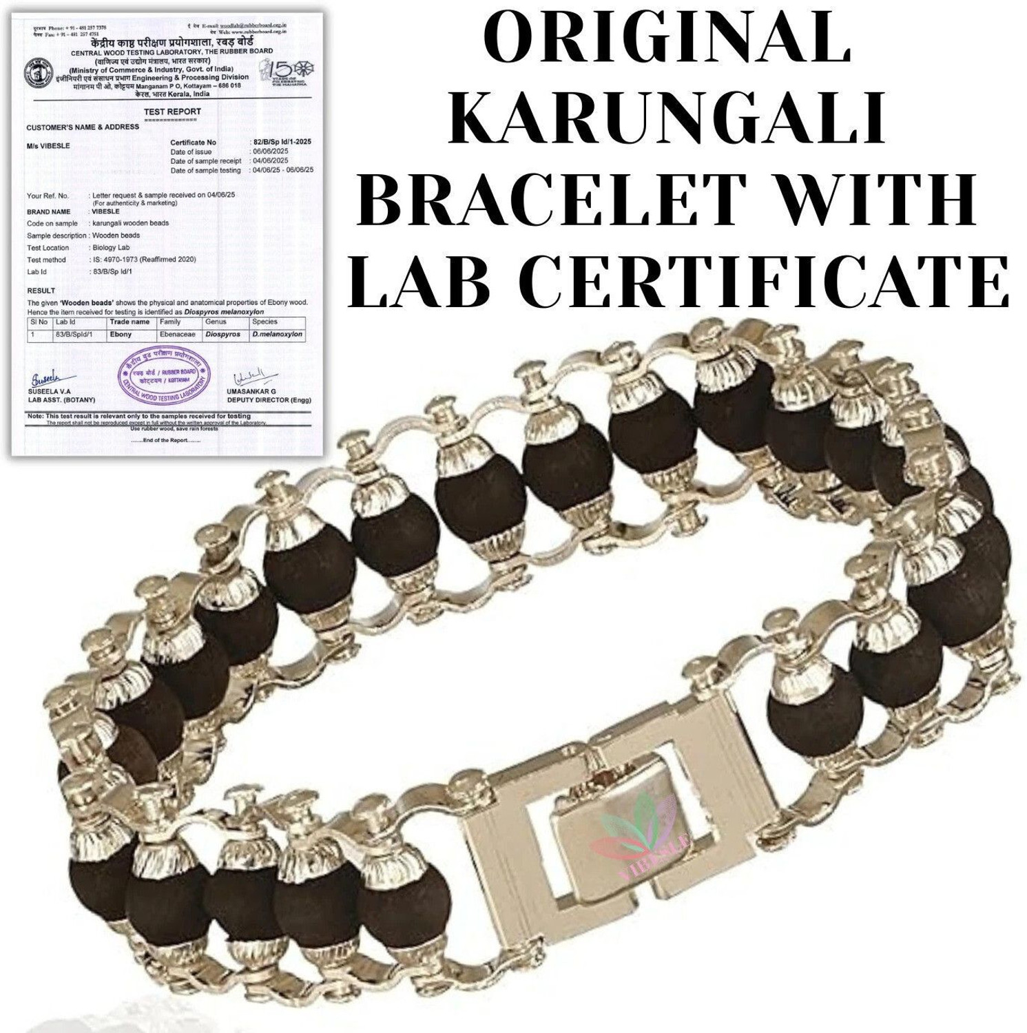 Image of VIBESLE Wood Beads Silver Coated Bracelet