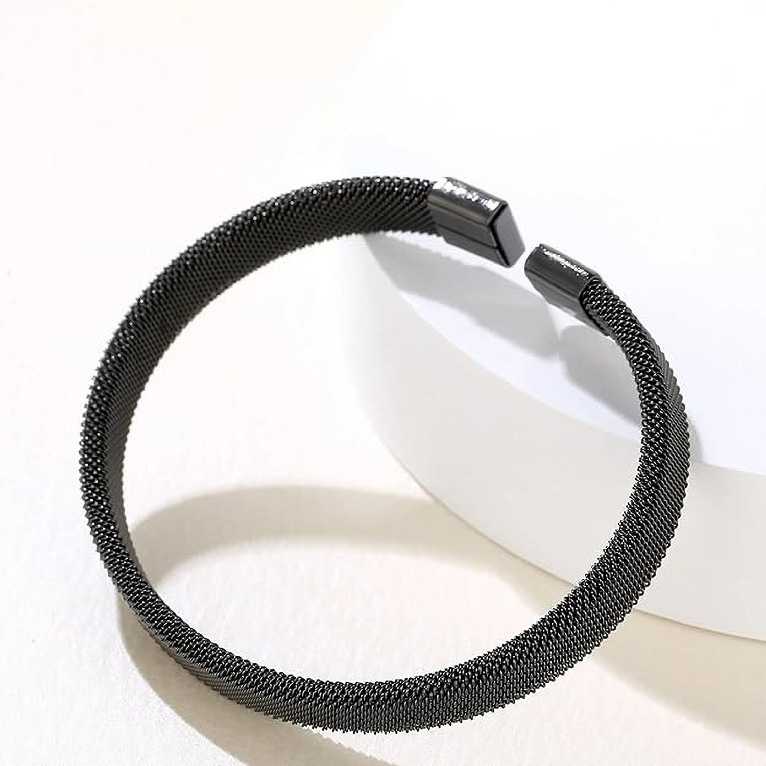 Image of MEENAZ Metal, Alloy, Stainless Steel Black Silver Cuff