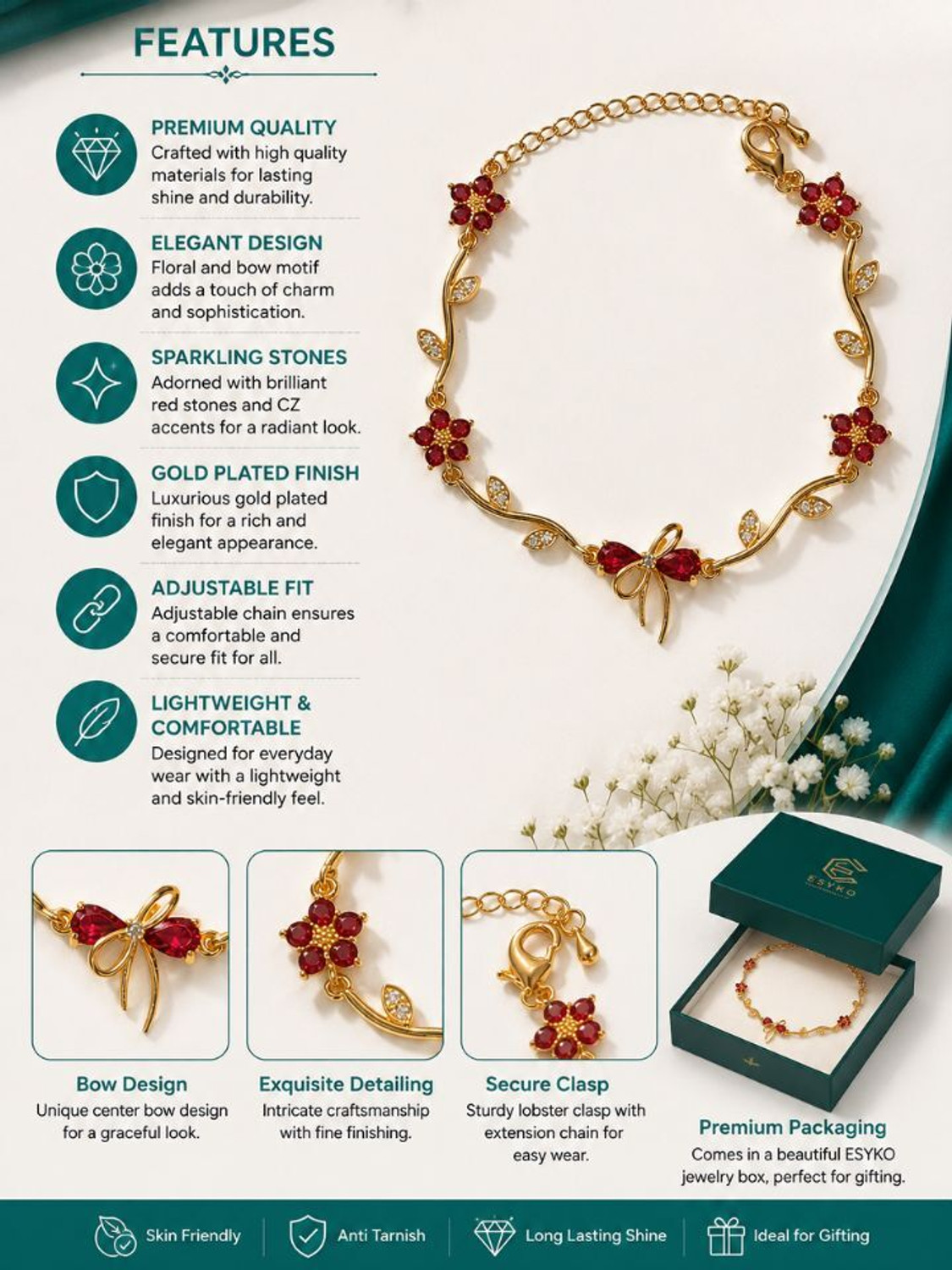 Image of zevarna Alloy Cubic Zirconia Gold-plated Bracelet Set