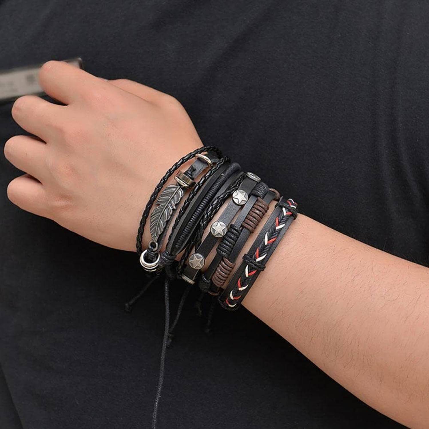 Rgulus Leather Rhodium Bracelet Pack of 5 - Image 4