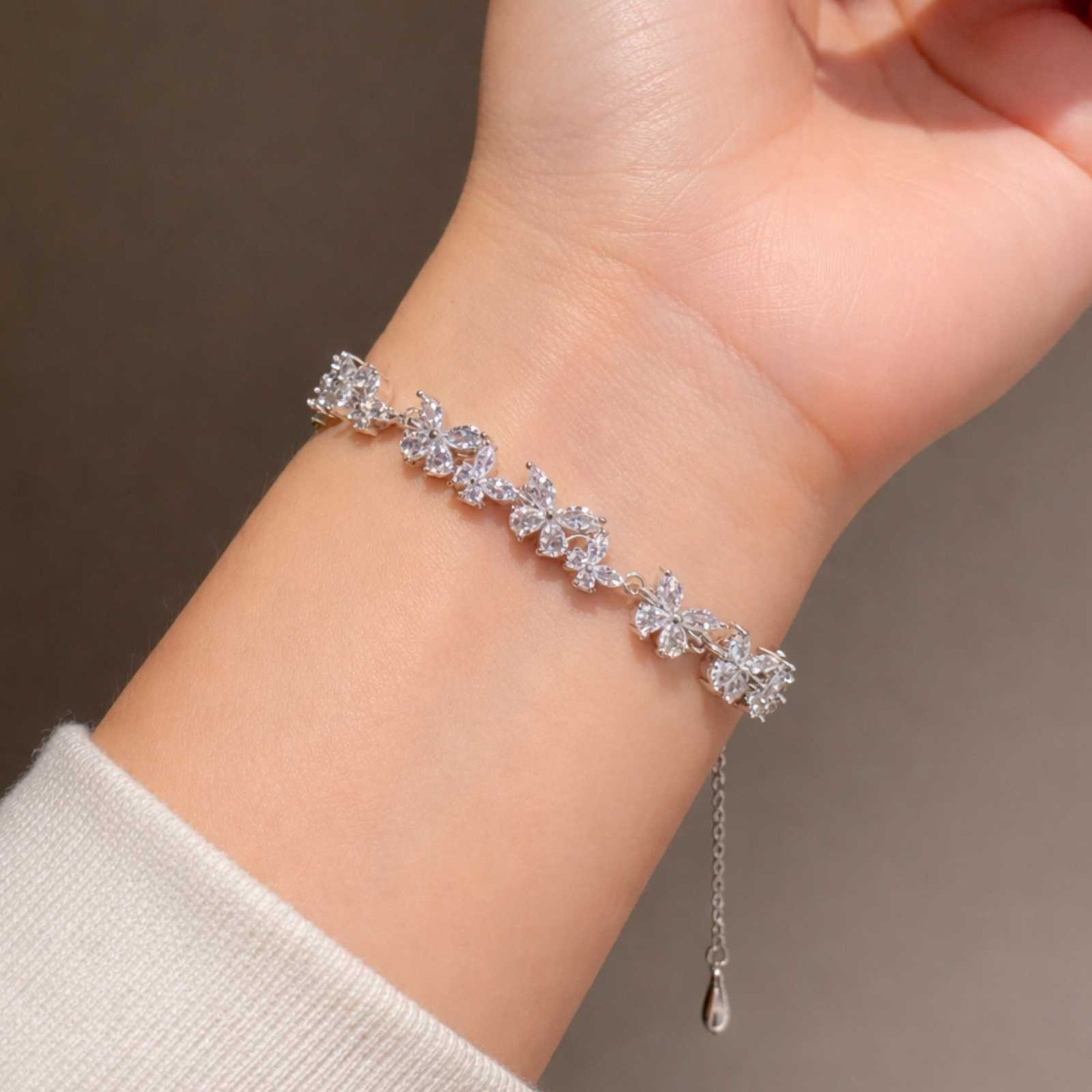 Image of Zarkan Sterling Silver Cubic Zirconia Rhodium Bracelet