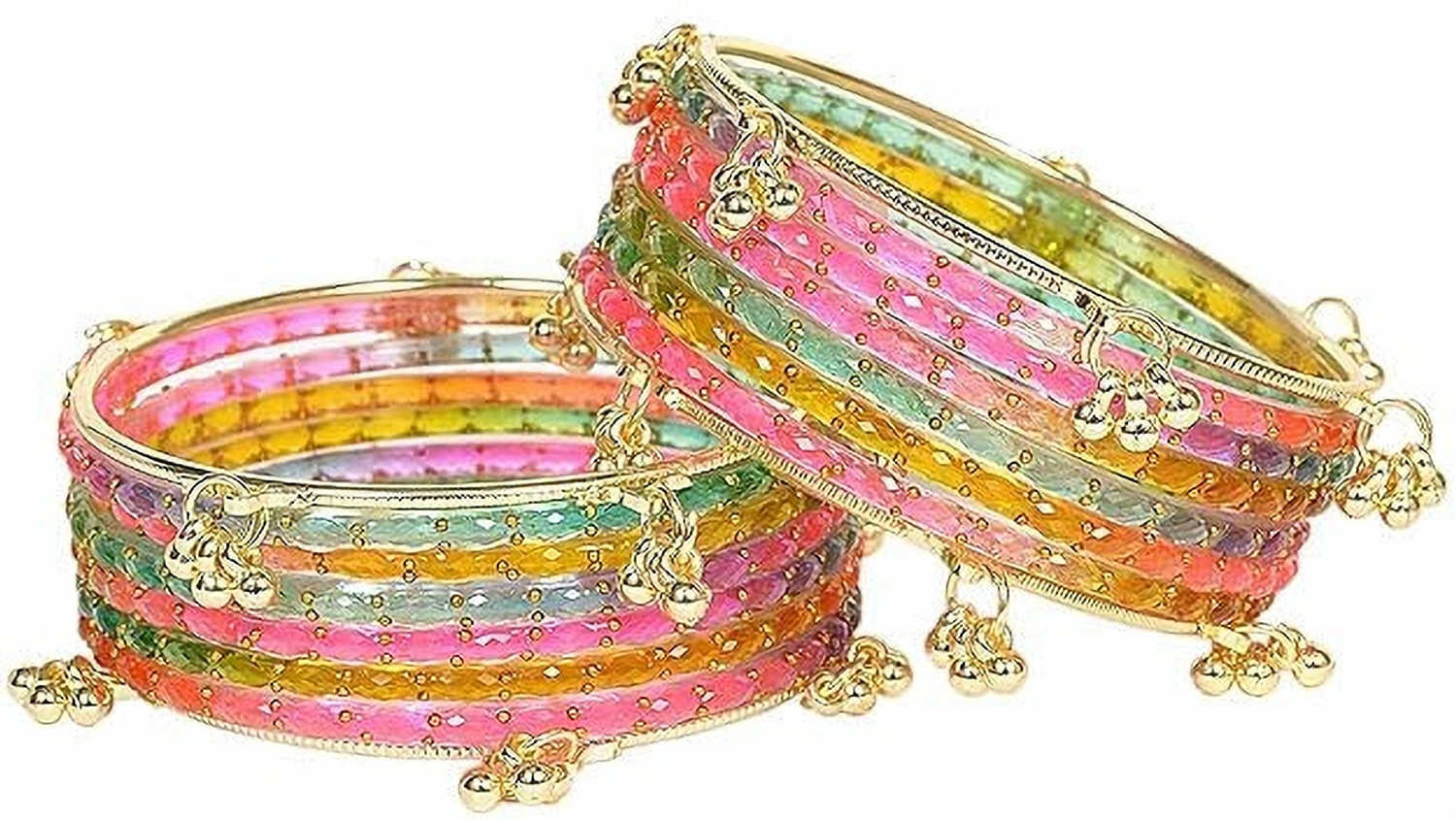 Image of VEDHAHI Stone, Glass Crystal Gold-plated Bangle Set