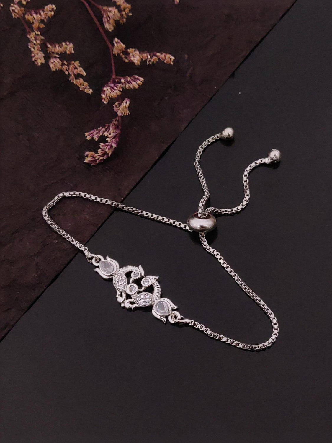 Image of ComboArt Silver Diamond Sterling Silver, Rhodium Bracelet