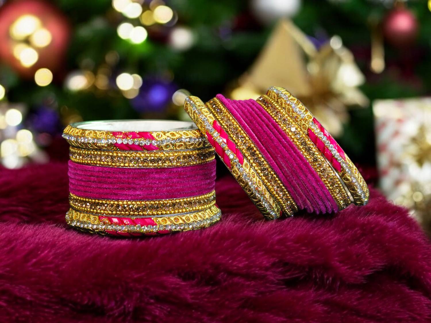 Atrika Metal, Fabric, Stone, Lac, Alloy Zircon Bangle Set