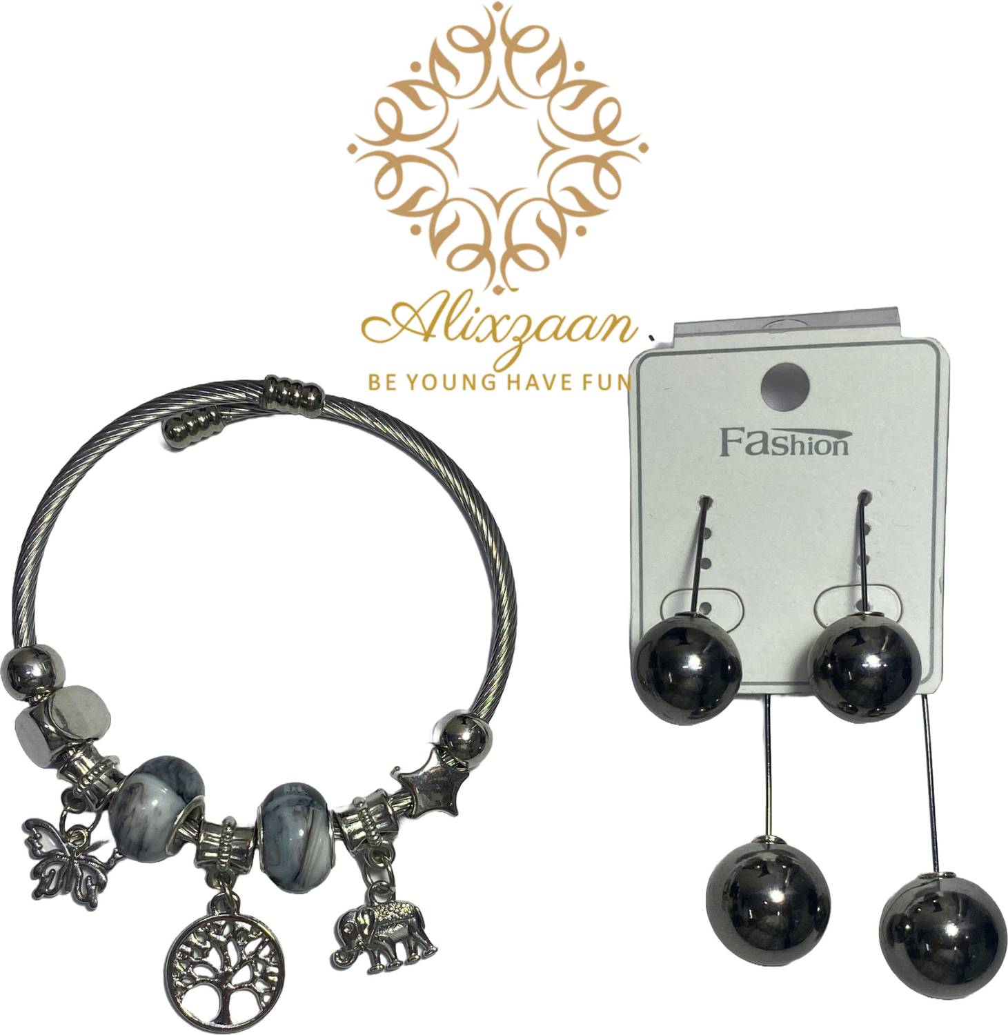 Alixzaan Metal, Plastic Cubic Zirconia Silver Coated Bracelet Set