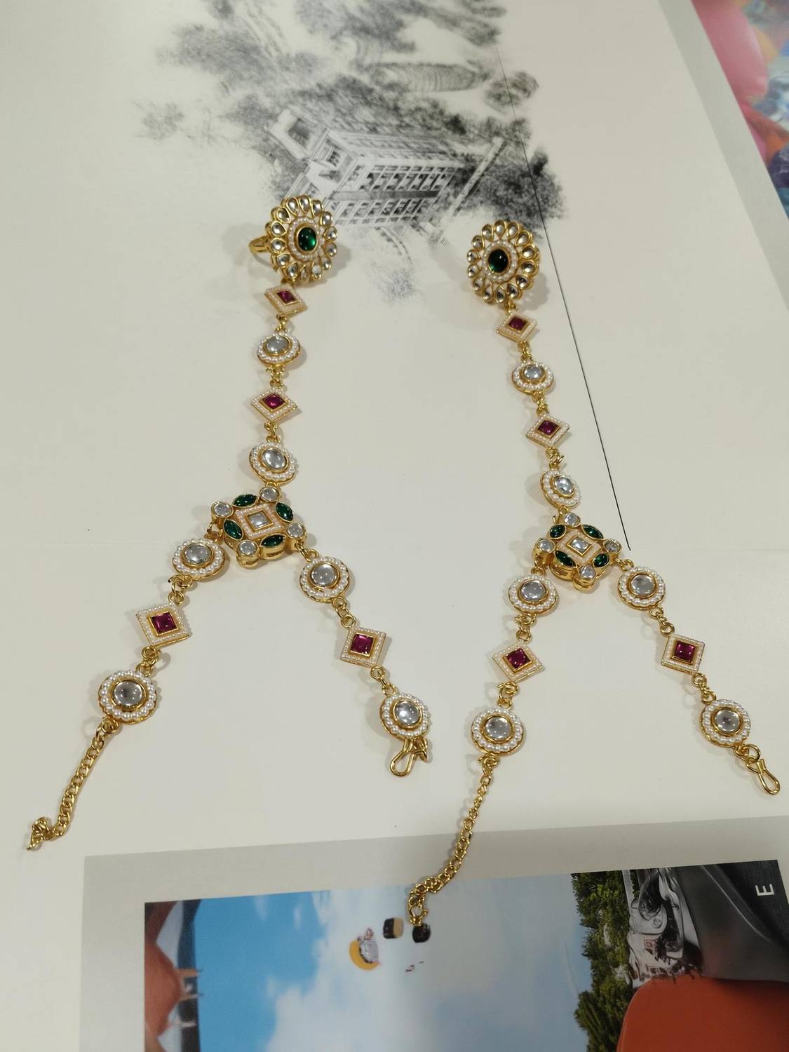 Adorable Treasures Alloy Pearl, Cubic Zirconia, Ruby Gold-plated Hand Thong