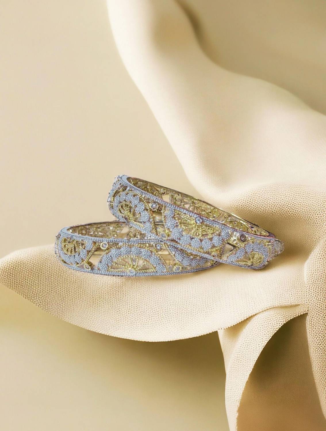 AanyaCentric Brass Cubic Zirconia Gold-plated Bangle Set