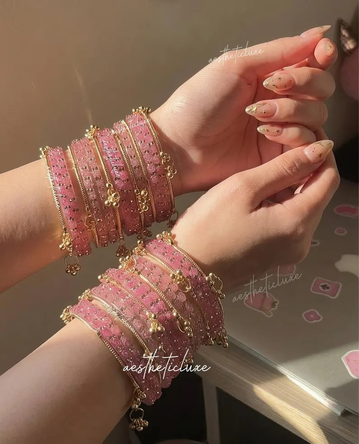 VEDHAHI Glass Crystal Bangle Set