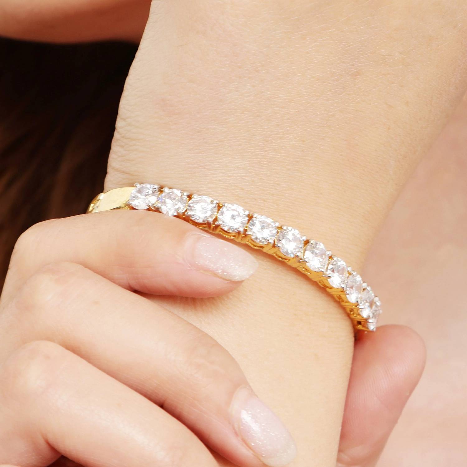 19th July Jewels Stone, Stainless Steel Rhodium Tennis Bracelet