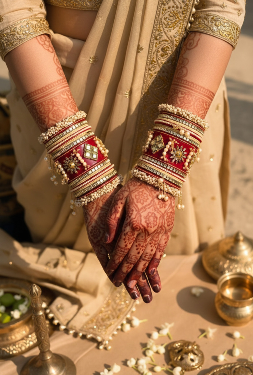 Image of SHIVANSH BANGLES Metal, Mother of Pearl, Plastic, Alloy Pearl Gold-plated Chudas