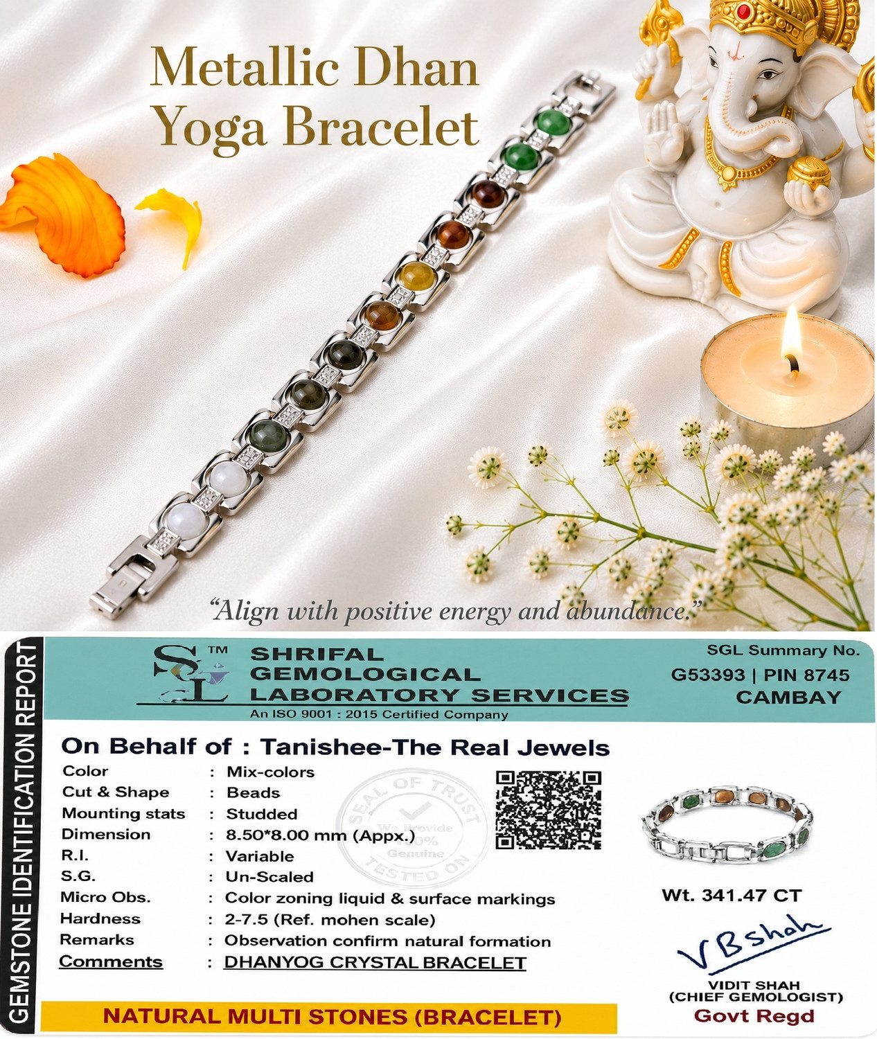 Image of Tanishee- The Real Jewels Stone, Stainless Steel Crystal, Quartz Silver Bracelet