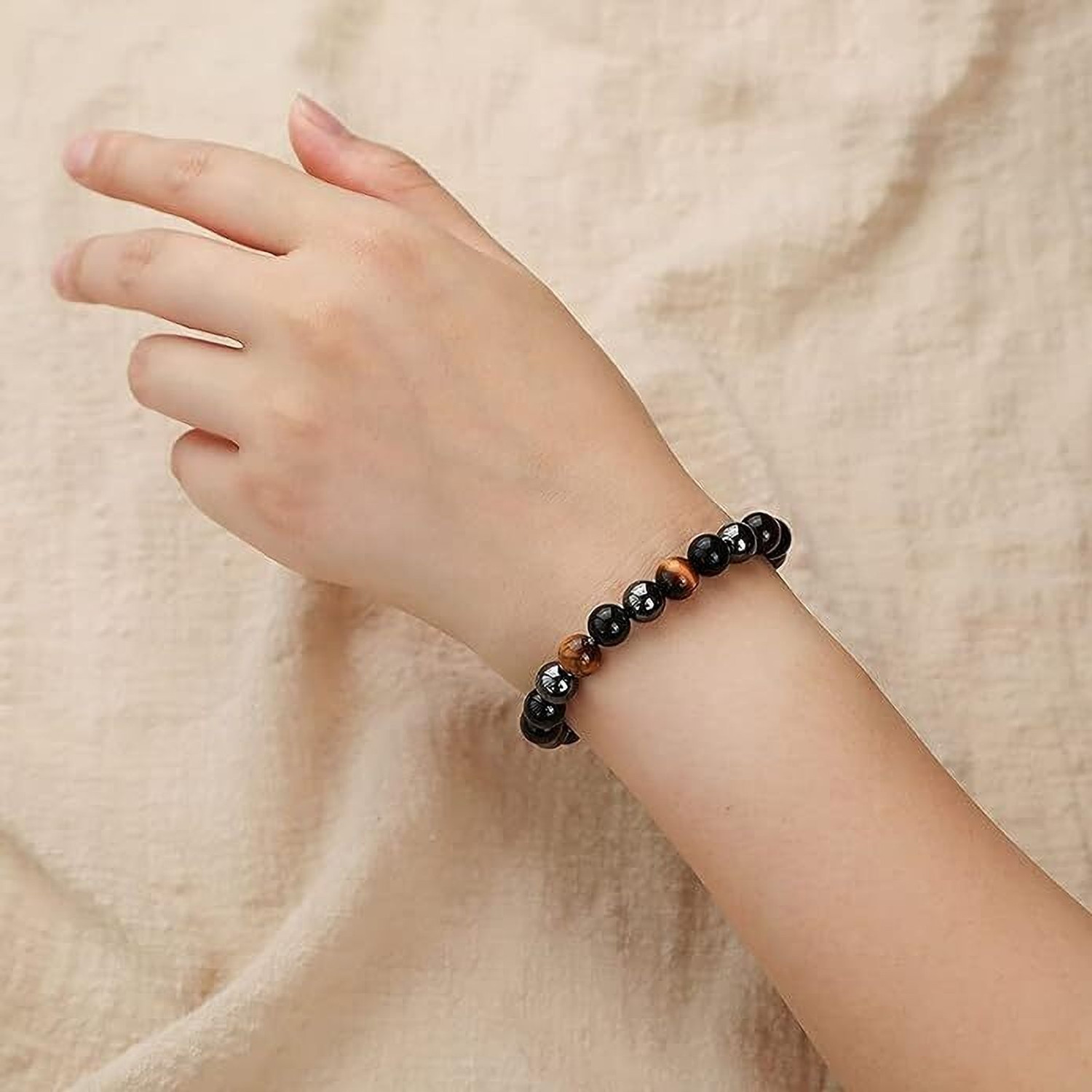 Image of VIBESLE Stone, Tiger's Eye, Black Obsidian Crystal Bracelet