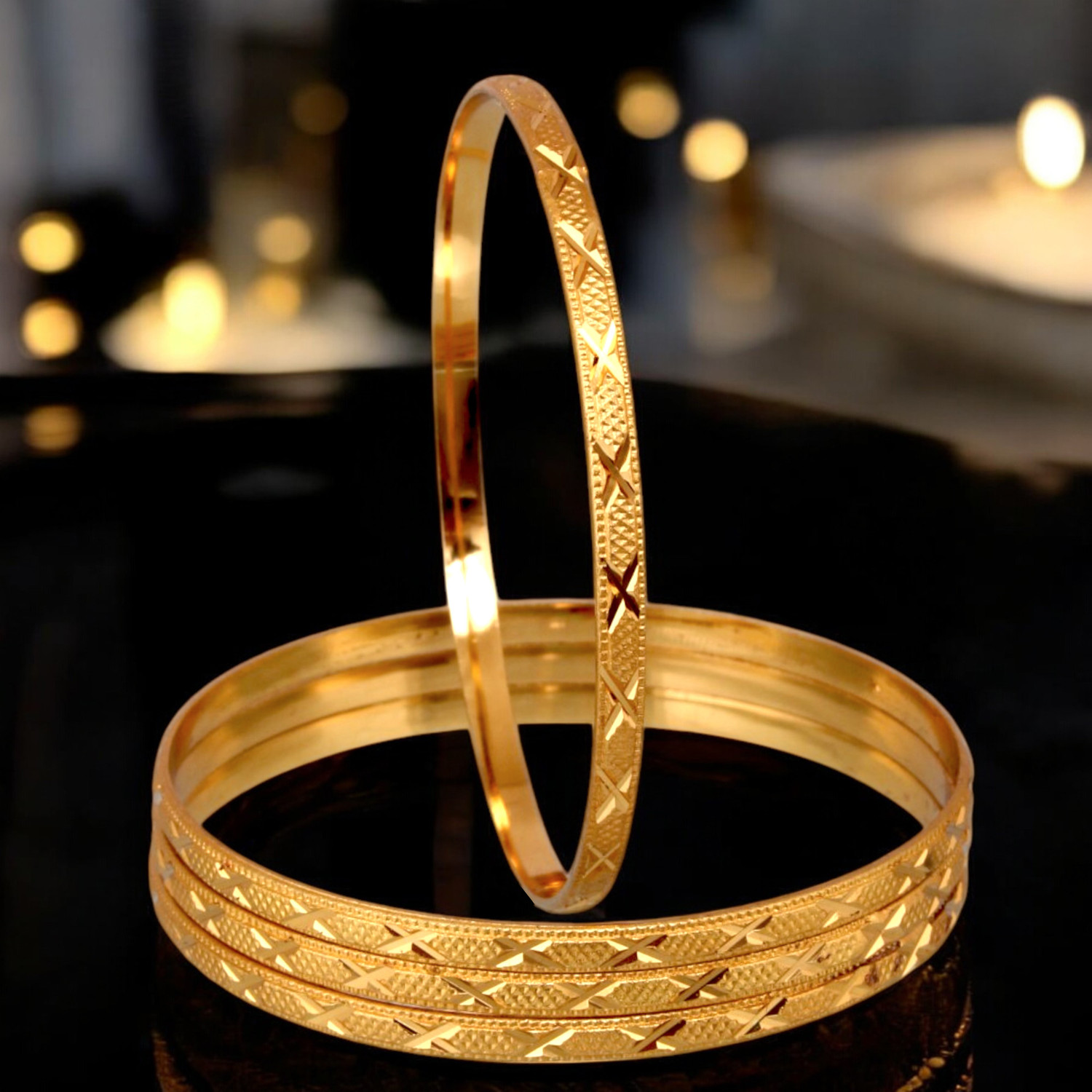 Image of Lucky Jewellery Brass Gold-plated Bangle Set (Pack of 4)
