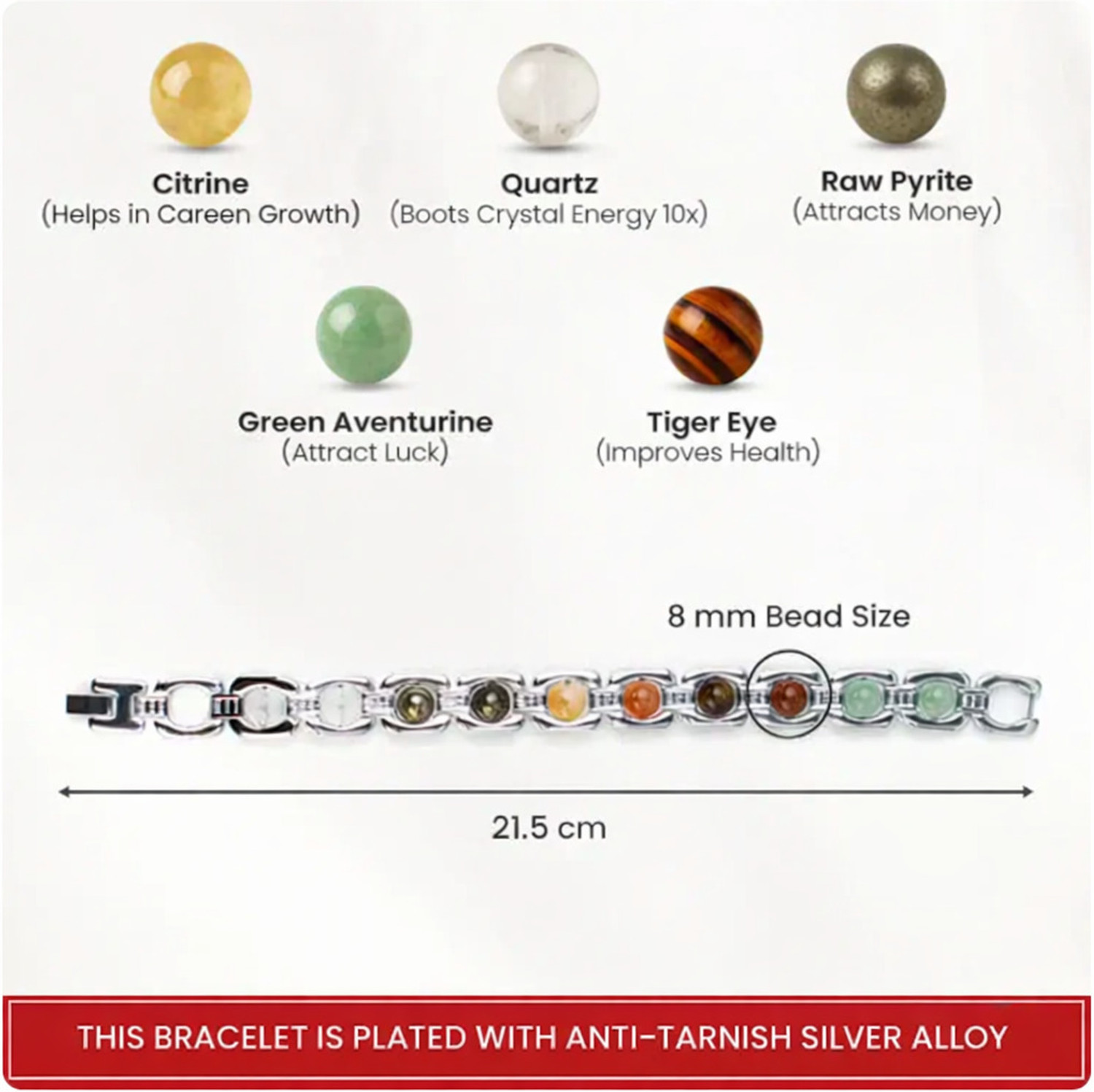 Image of Tanishee- The Real Jewels Stone, Stainless Steel Crystal, Quartz Silver Bracelet