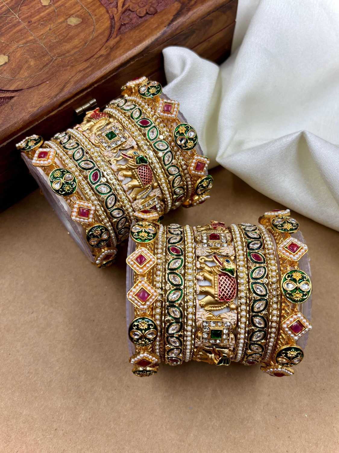 Image of weddingchuda Metal Beads Bangle Set