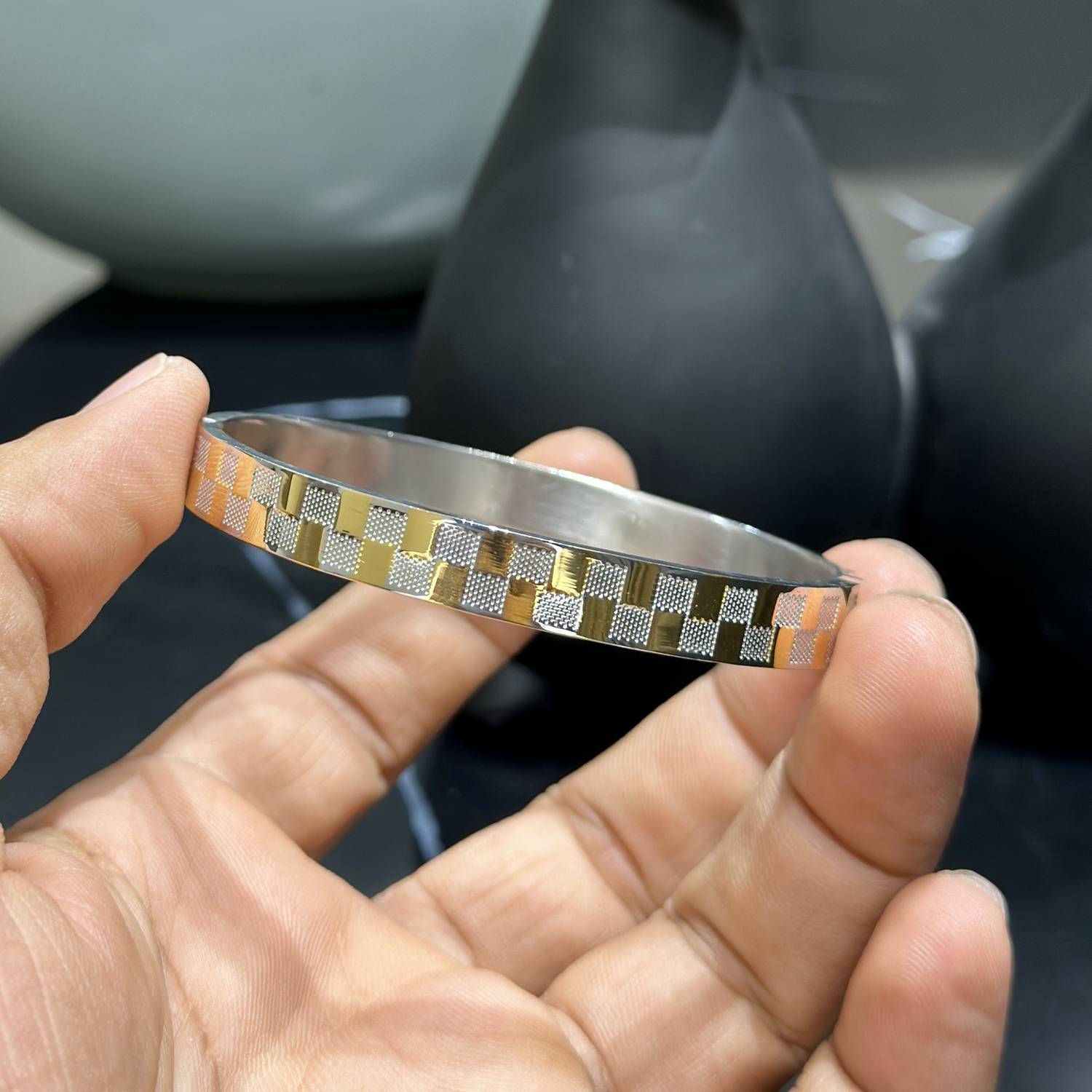 Antico Stainless Steel Gold-plated, Sterling Silver Kada
