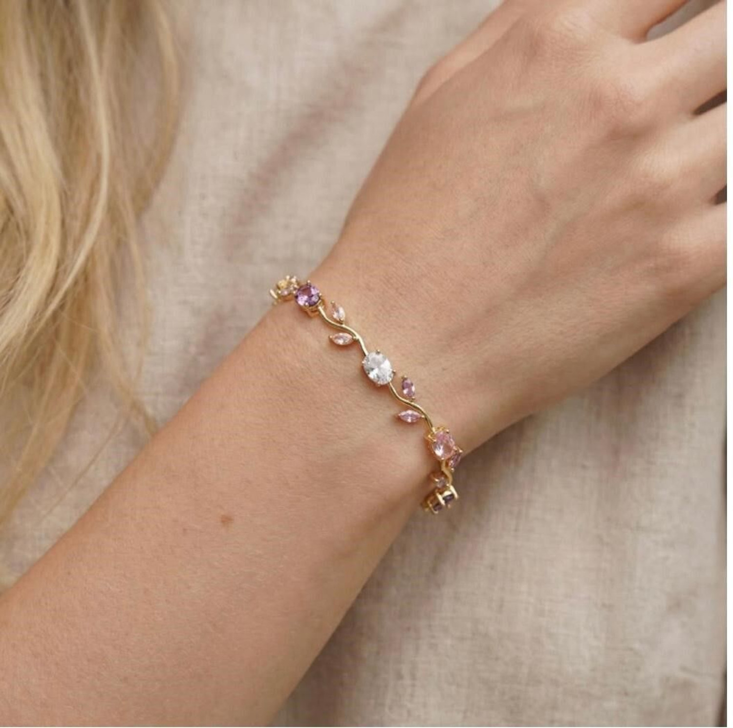 Image of Adorn Collections Stainless Steel Crystal Gold-plated Bracelet