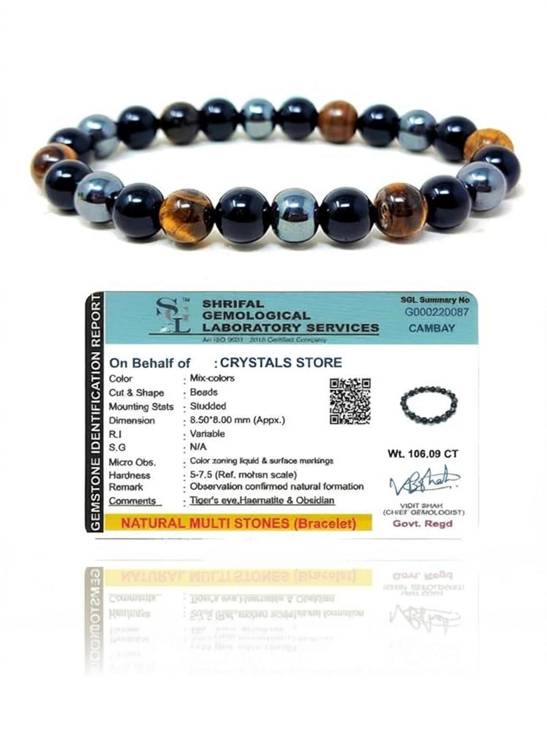 Image of VIBESLE Stone, Tiger's Eye, Black Obsidian Crystal Bracelet