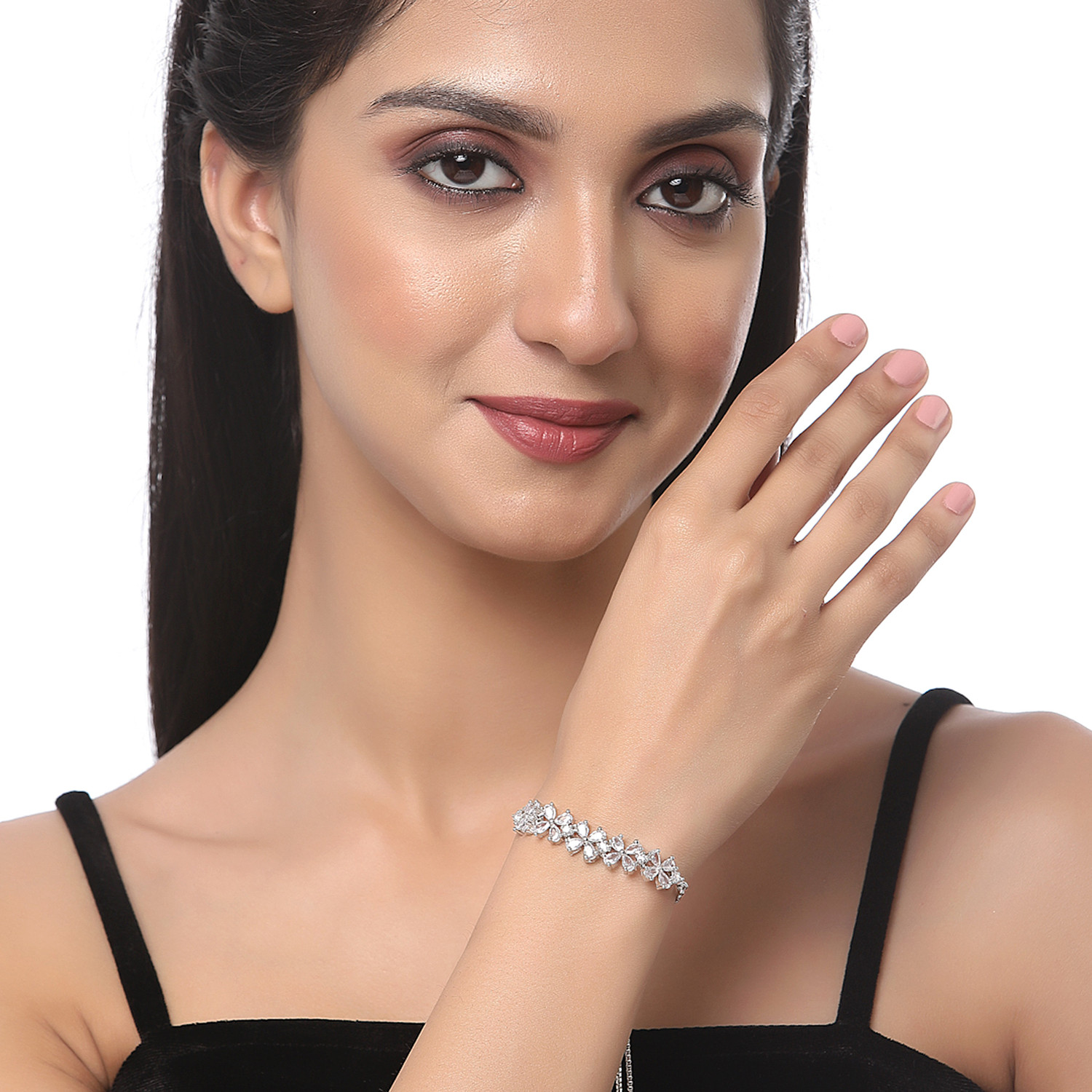 Image of ZENEME Brass Cubic Zirconia Rhodium Bracelet