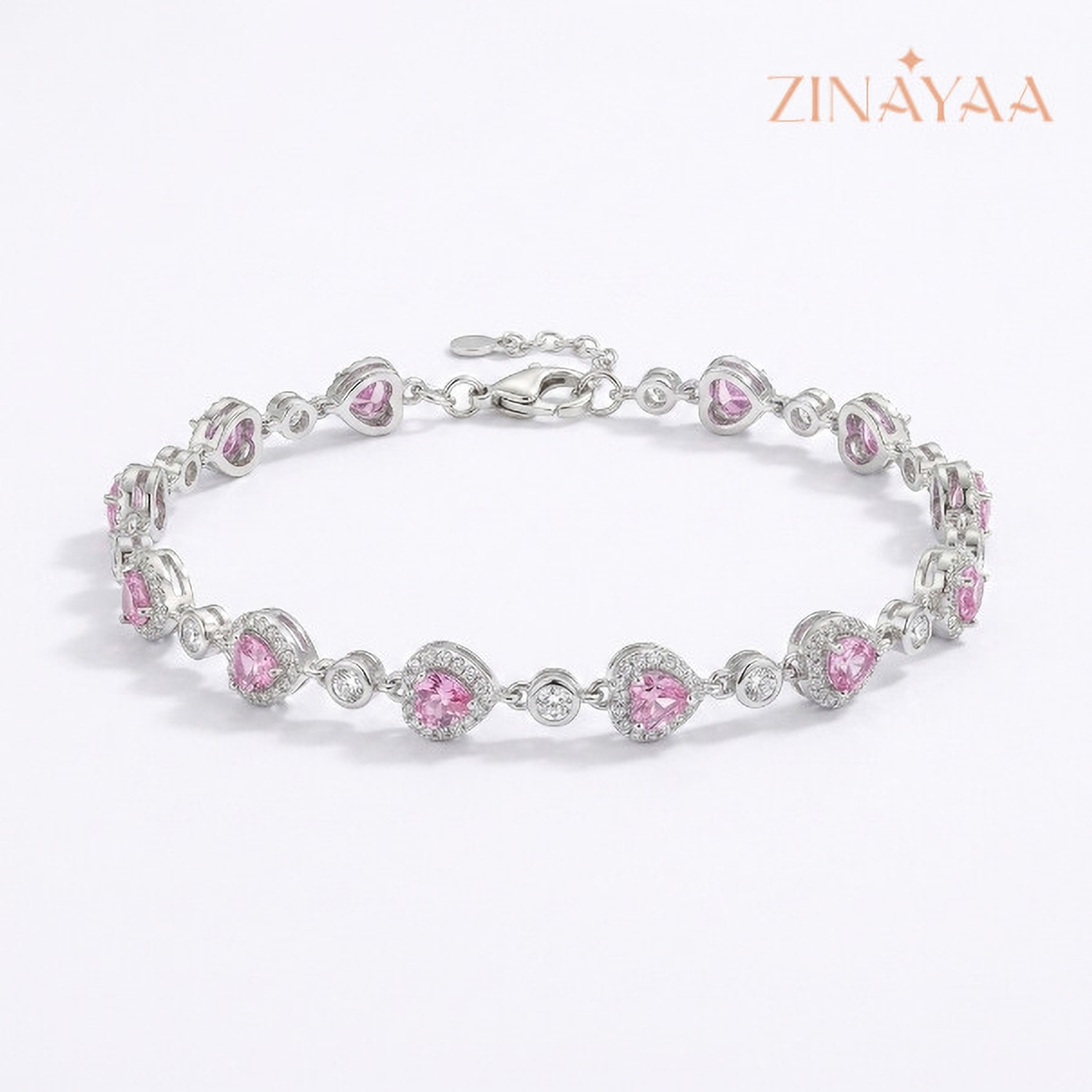 Image of Zinayaa Sterling Silver Zircon Rhodium Bracelet