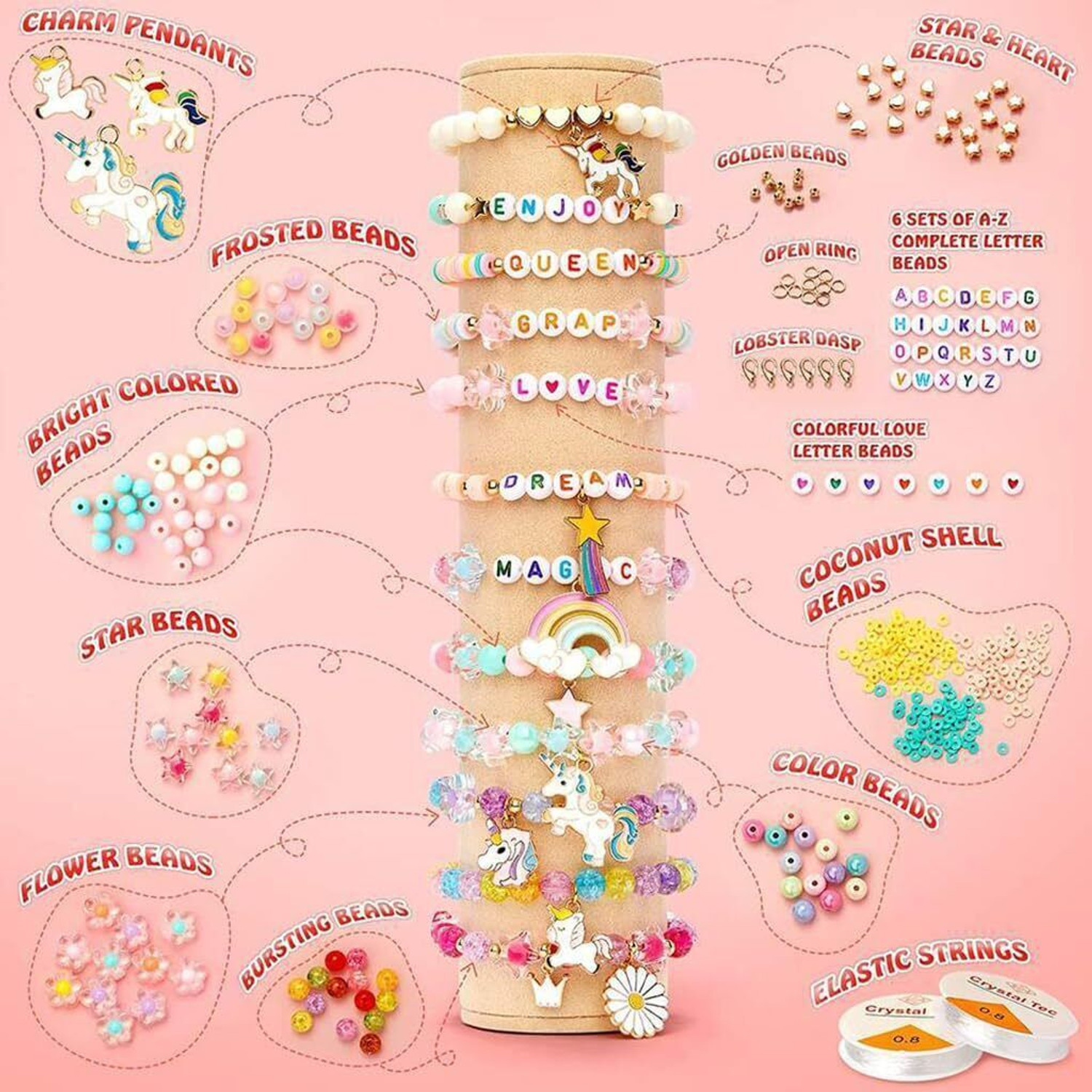 Image of FIDEO Bracelet Making Set, Clay Beads Kit, Macaron Color Beads for Bracelet Making