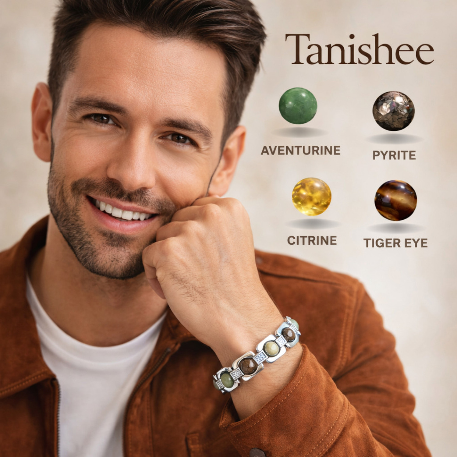 Image of Tanishee- The Real Jewels Stone, Stainless Steel Crystal, Quartz Silver Bracelet