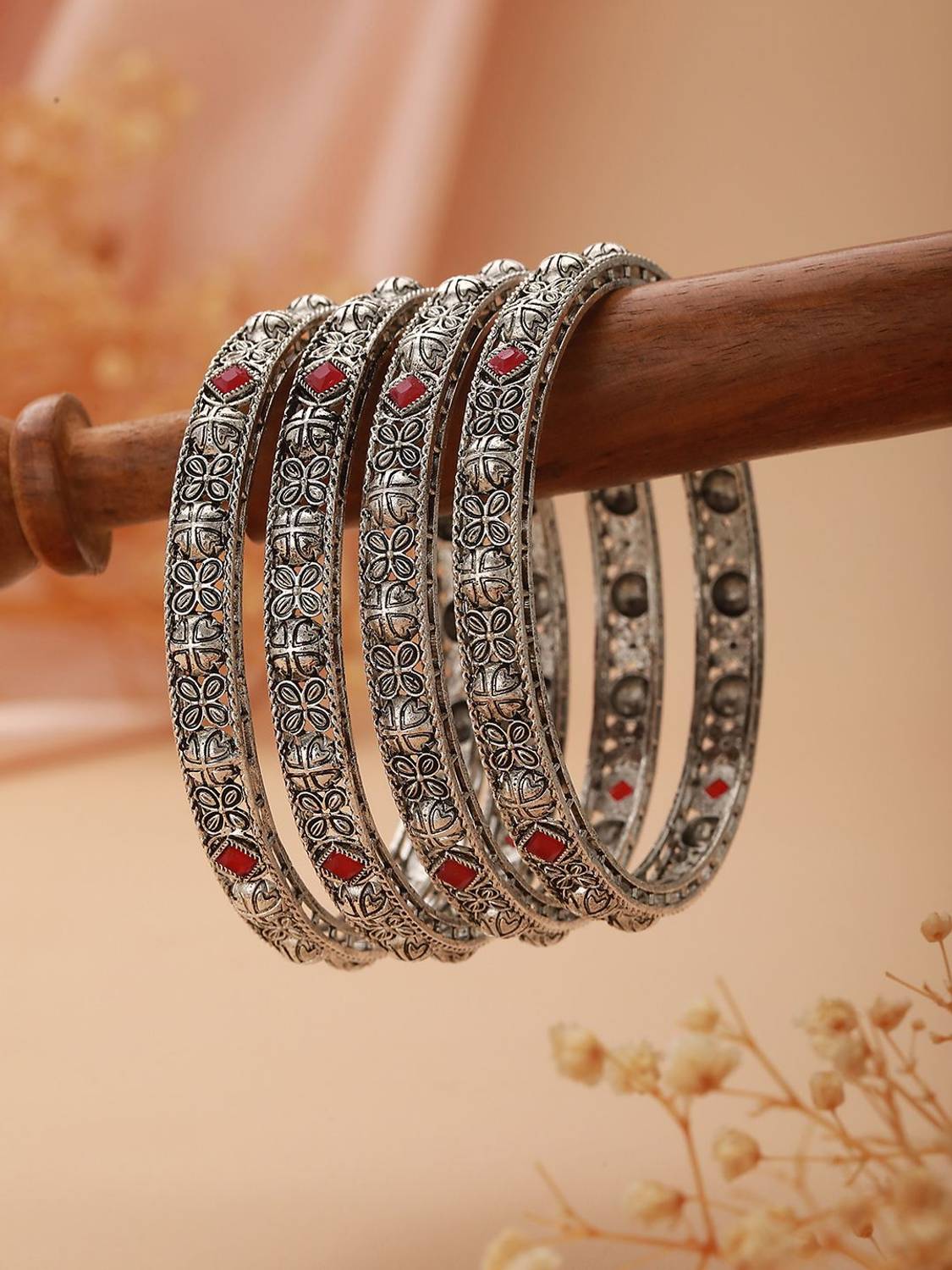 AATMANA Alloy Cubic Zirconia Silver Bangle Set