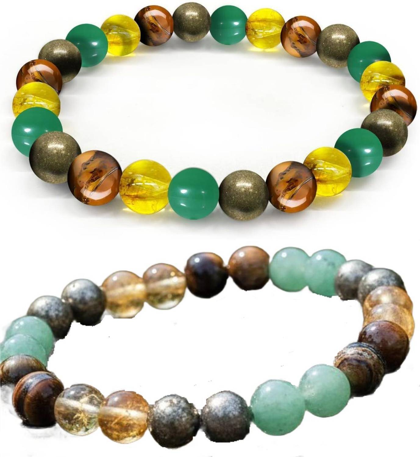 CALMING CRYSTALS Pyrite, Green Aventurine, Crystal, Tiger's Eye, Citrine Bracelet Set