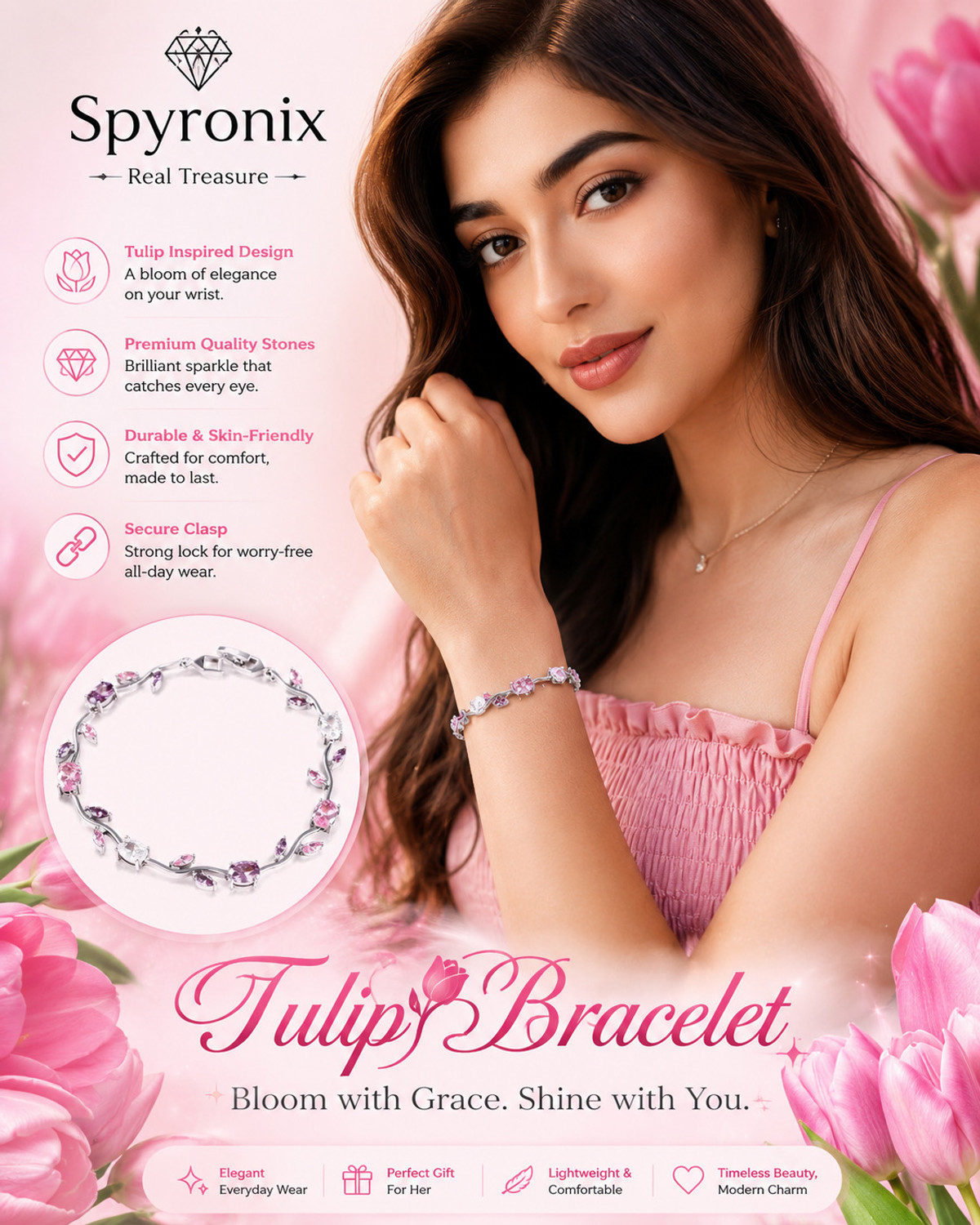 Image of spyronix Stainless Steel Cubic Zirconia Gold-plated Bracelet