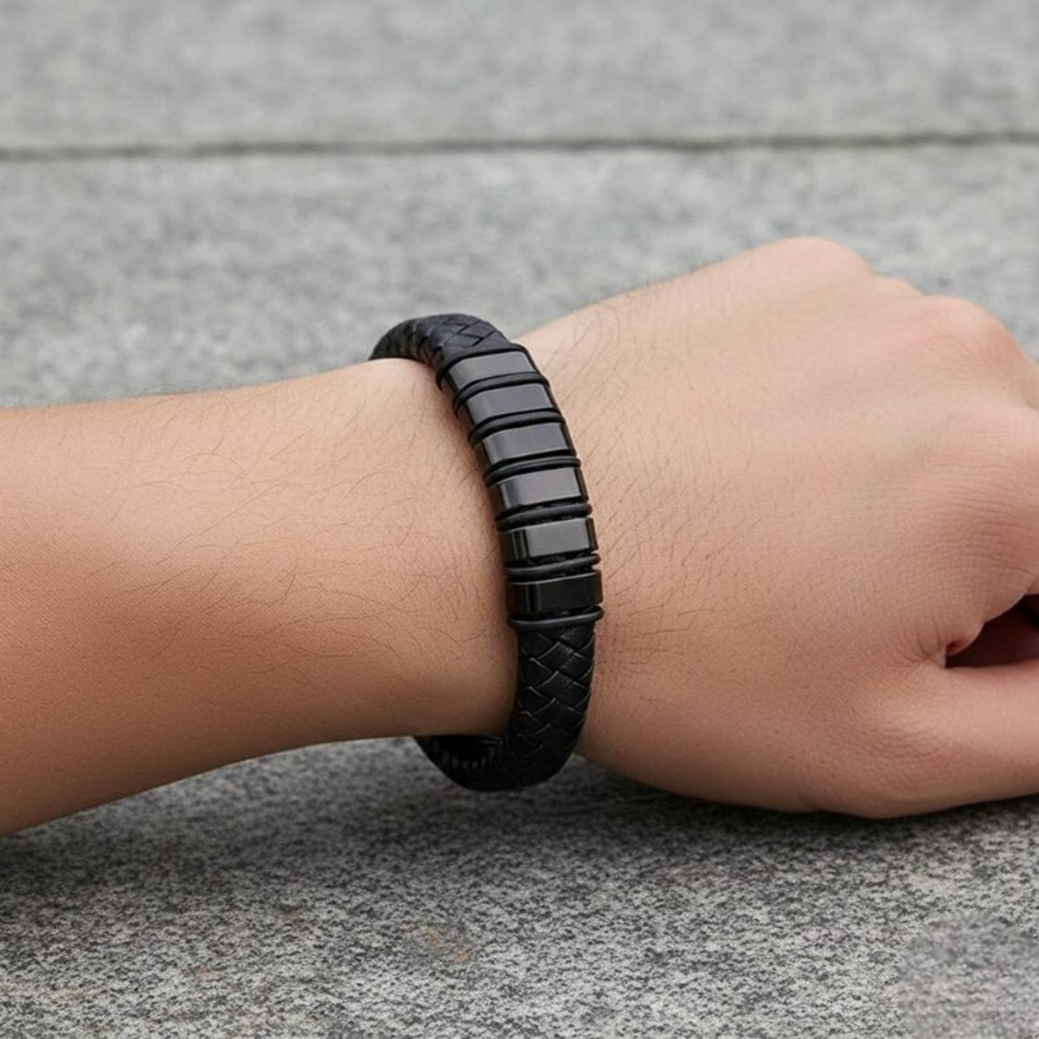 Rgulus Leather Rhodium Bracelet - Image 4
