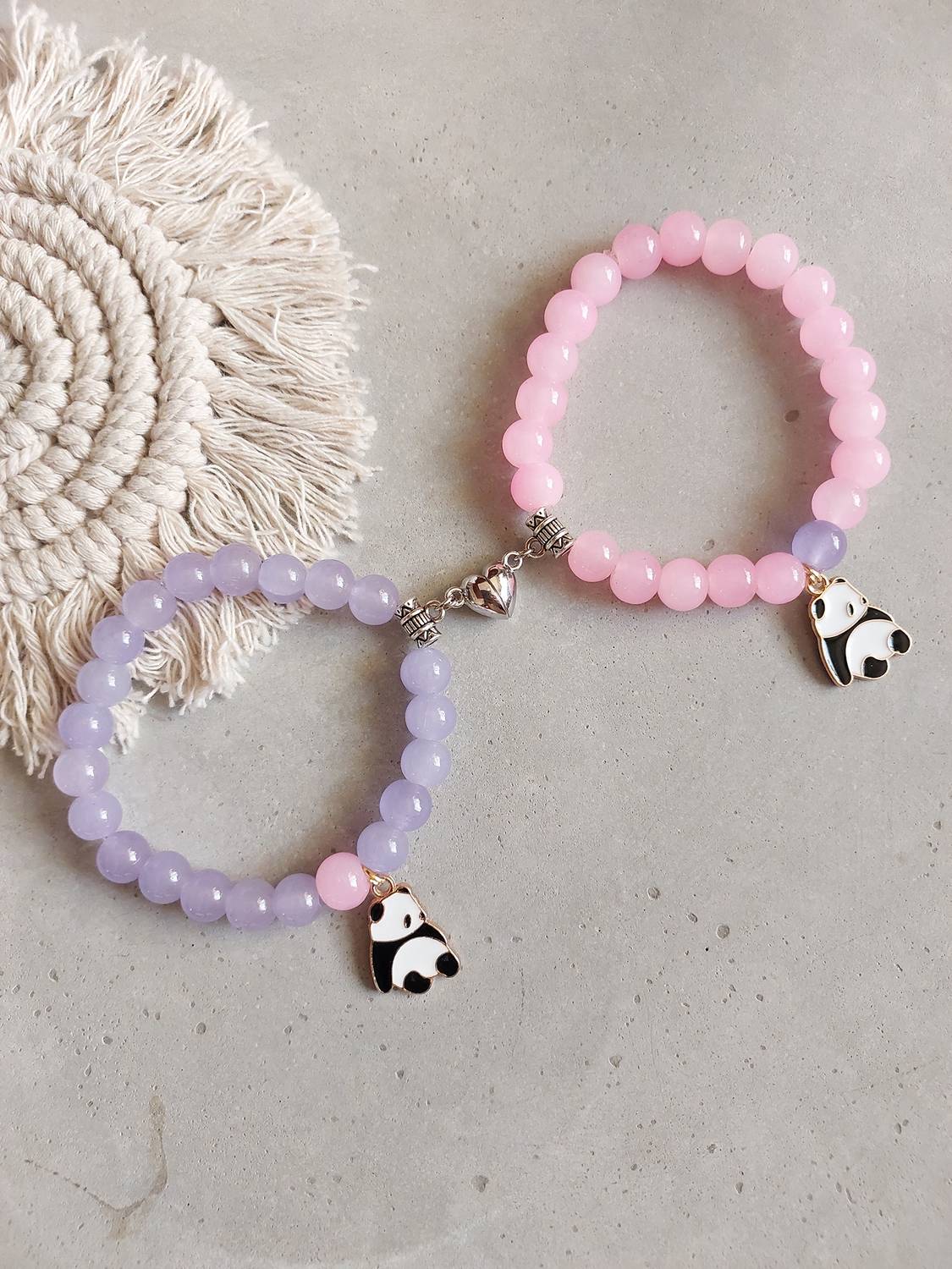 Icandies Beige Stone, Crystal, Glass Beads Bracelet Pack of 2 - Image 1