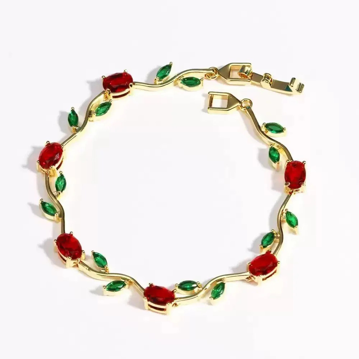 Image of XAYAH Stainless Steel Emerald, Ruby Gold-plated Bracelet