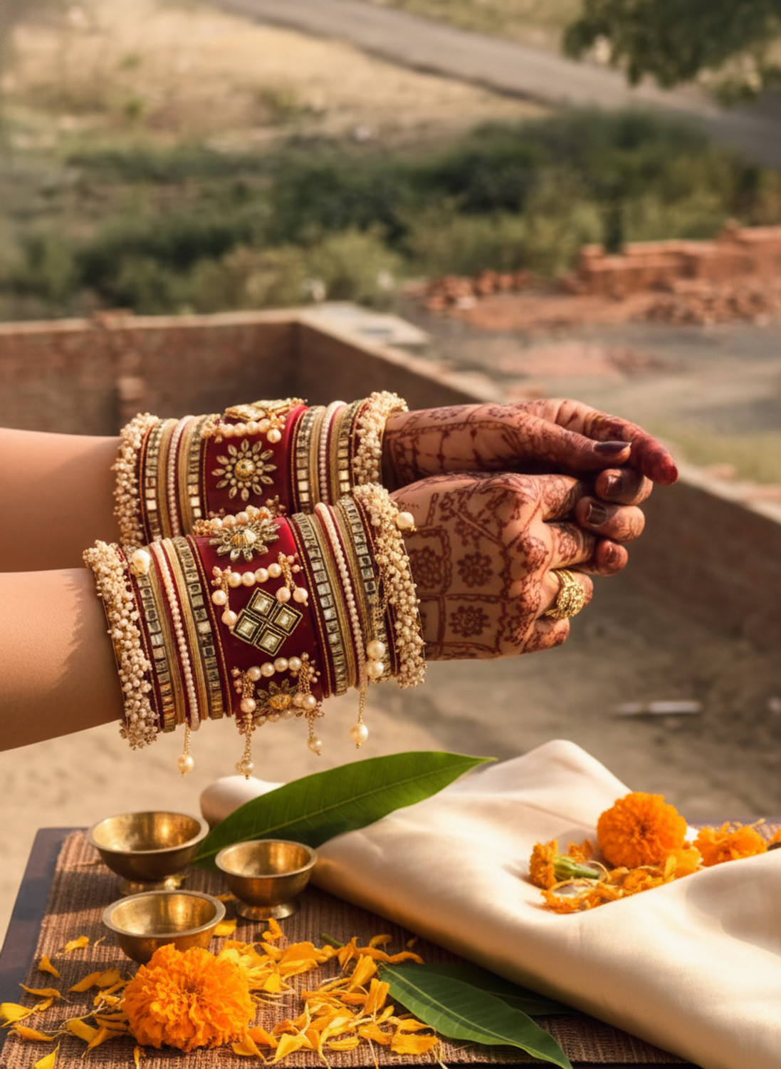 Image of SHIVANSH BANGLES Metal, Mother of Pearl, Plastic, Alloy Pearl Gold-plated Chudas