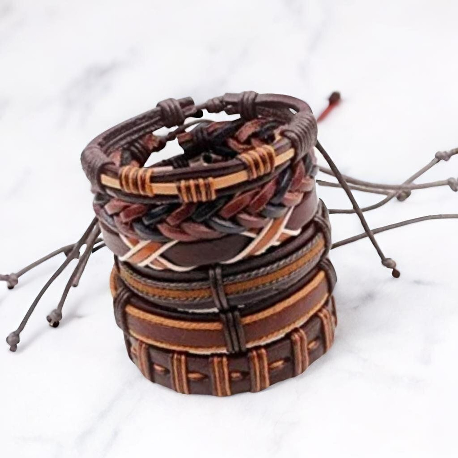Image of University Trendz Leather Silver Coated Bracelet Set
