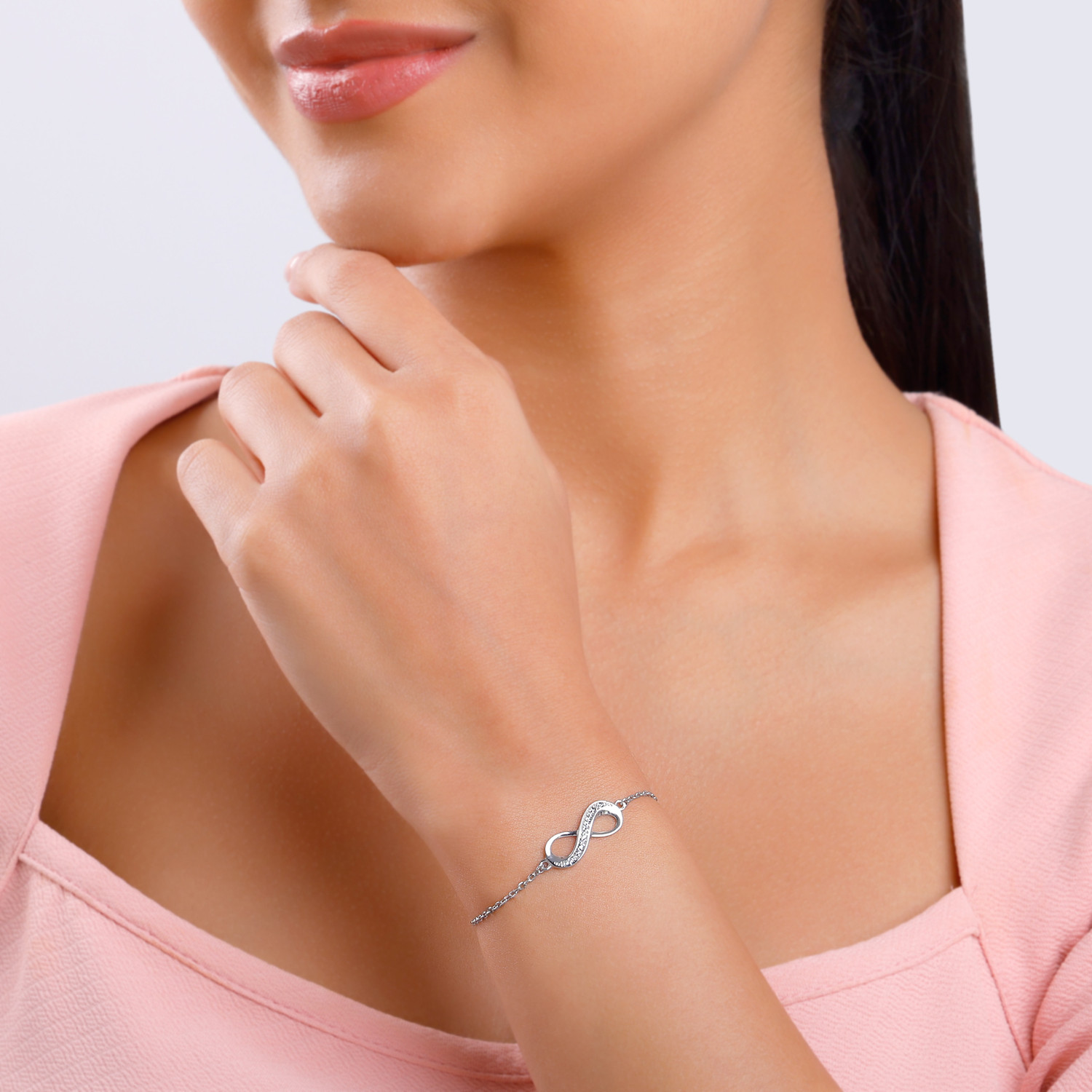Image of GIVA Sterling Silver Zircon Rhodium Bracelet
