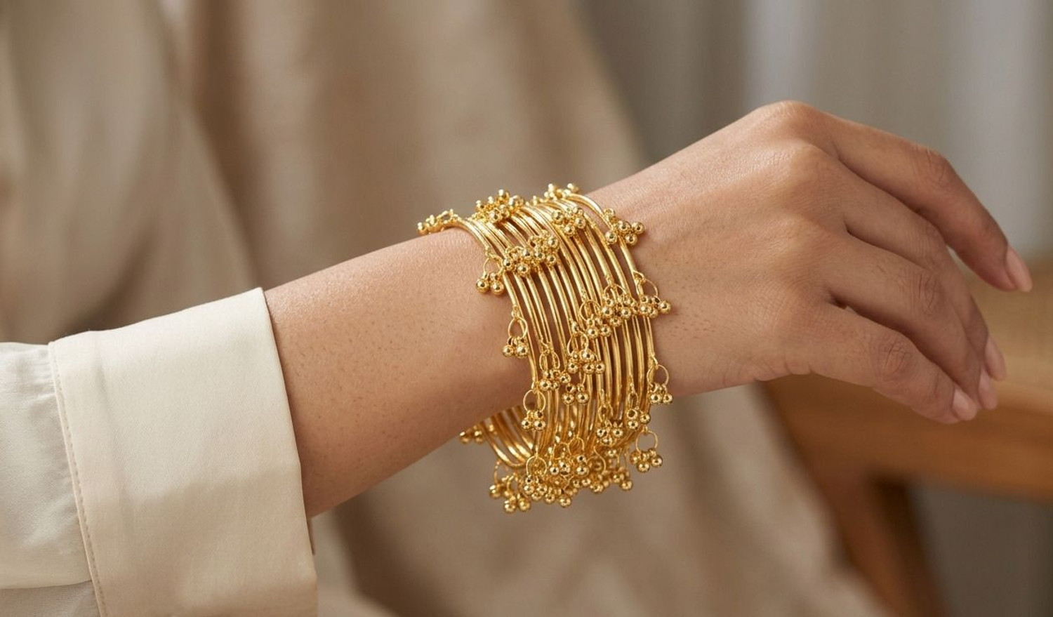 Image of R SANDEEP INTERNATIONAL Metal Beads Bangle