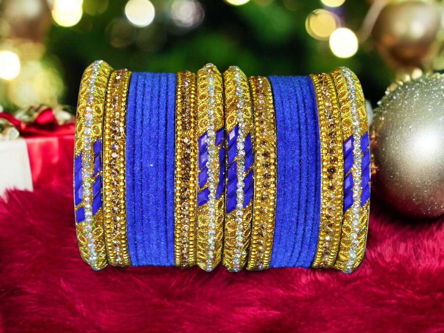 Atrika Metal, Fabric, Stone, Lac, Alloy Zircon Bangle Set