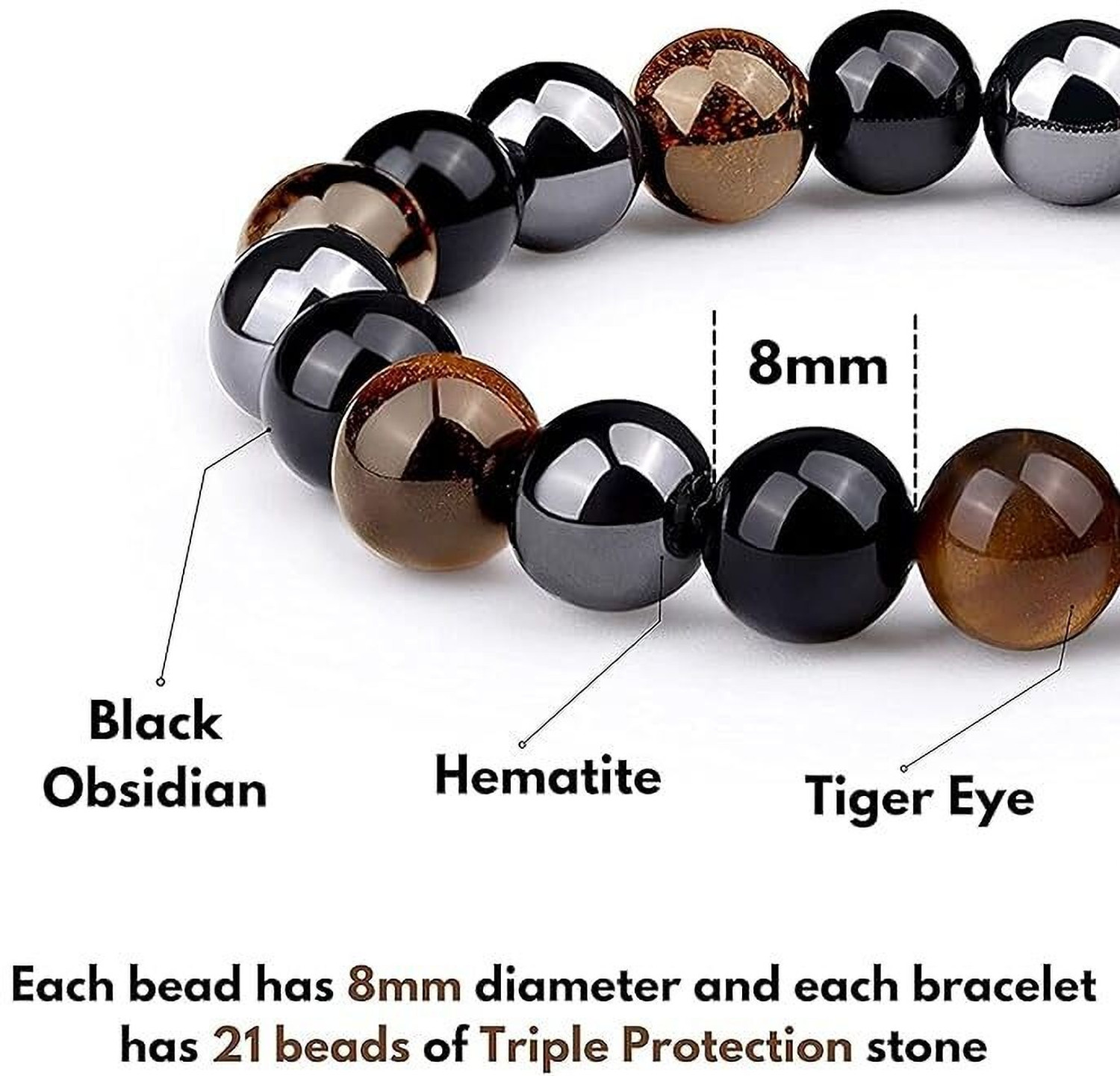 Image of VIBESLE Stone, Tiger's Eye, Black Obsidian Crystal Bracelet