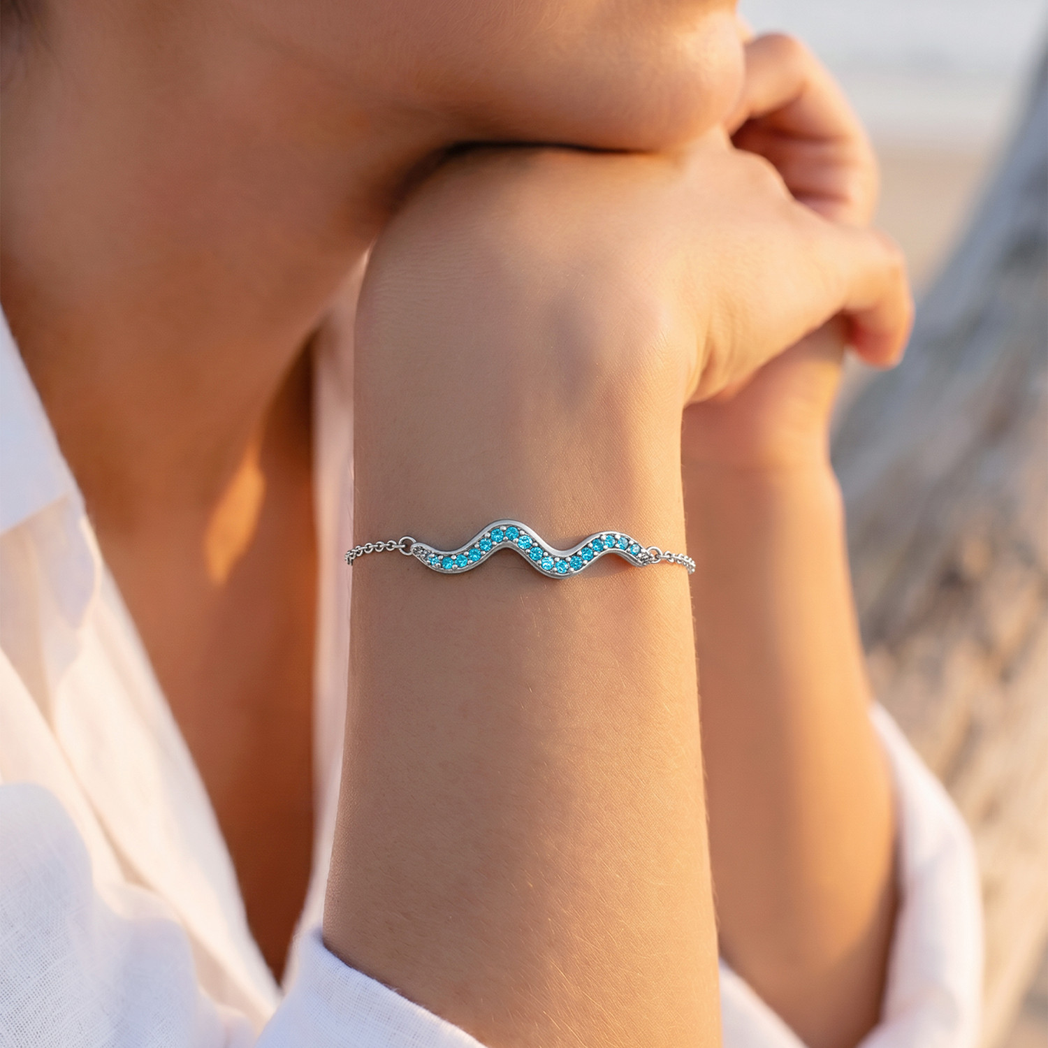 Image of GIVA Sterling Silver Turquoise Rhodium Bracelet