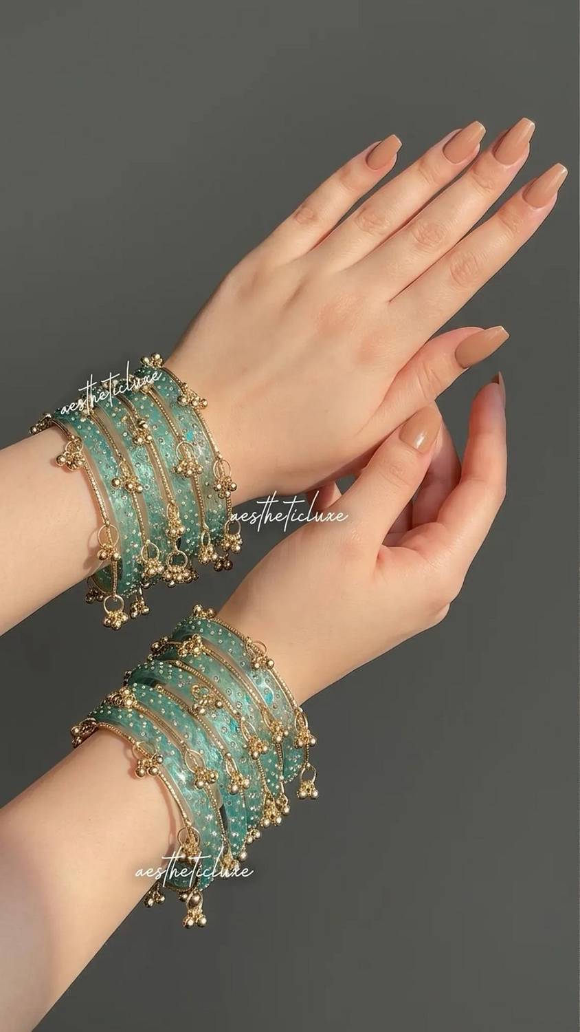 VEDHAHI Gold-plated Glass Beads Bangle Set Pack of 10 - Image 3