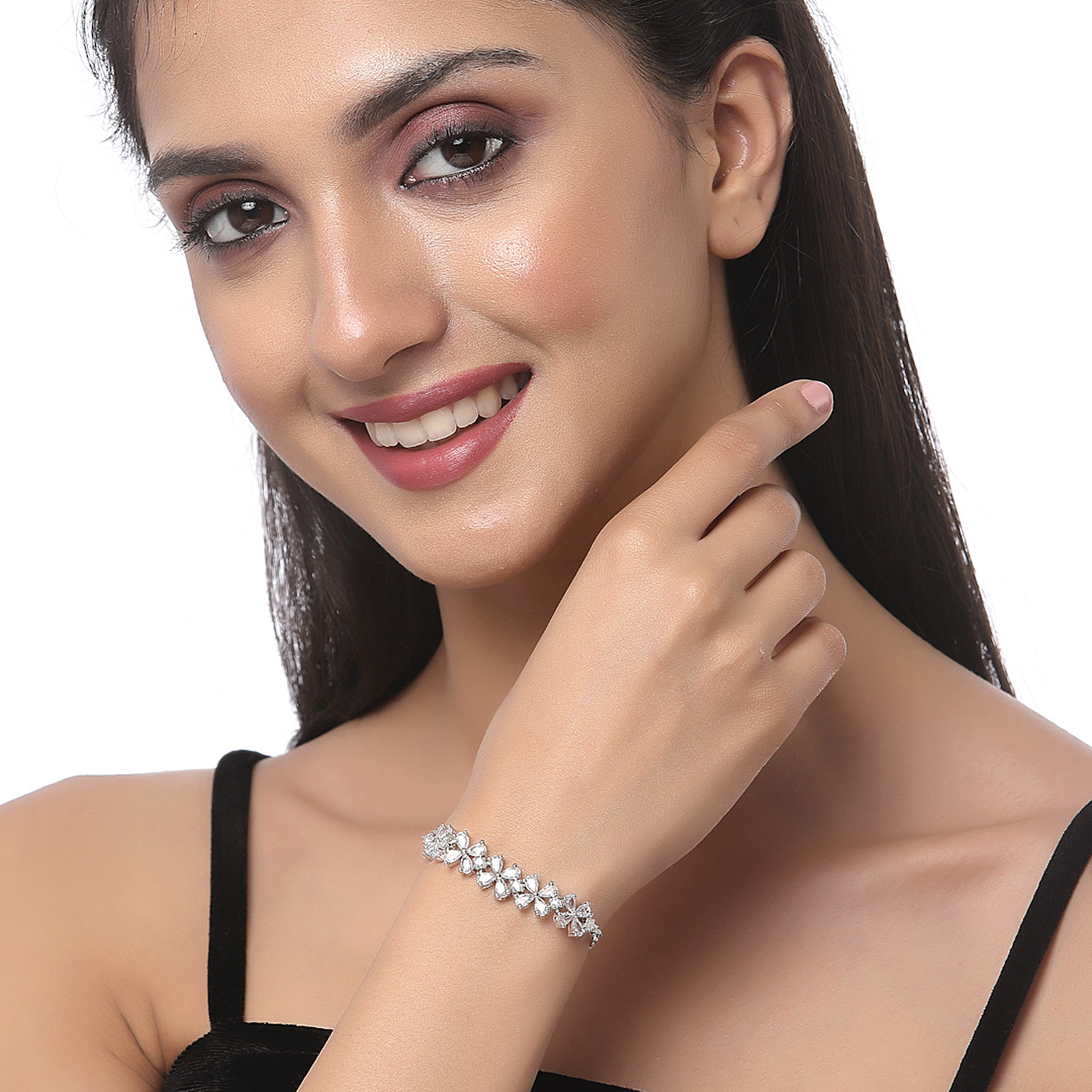 Image of ZENEME Brass Cubic Zirconia Rhodium Bracelet