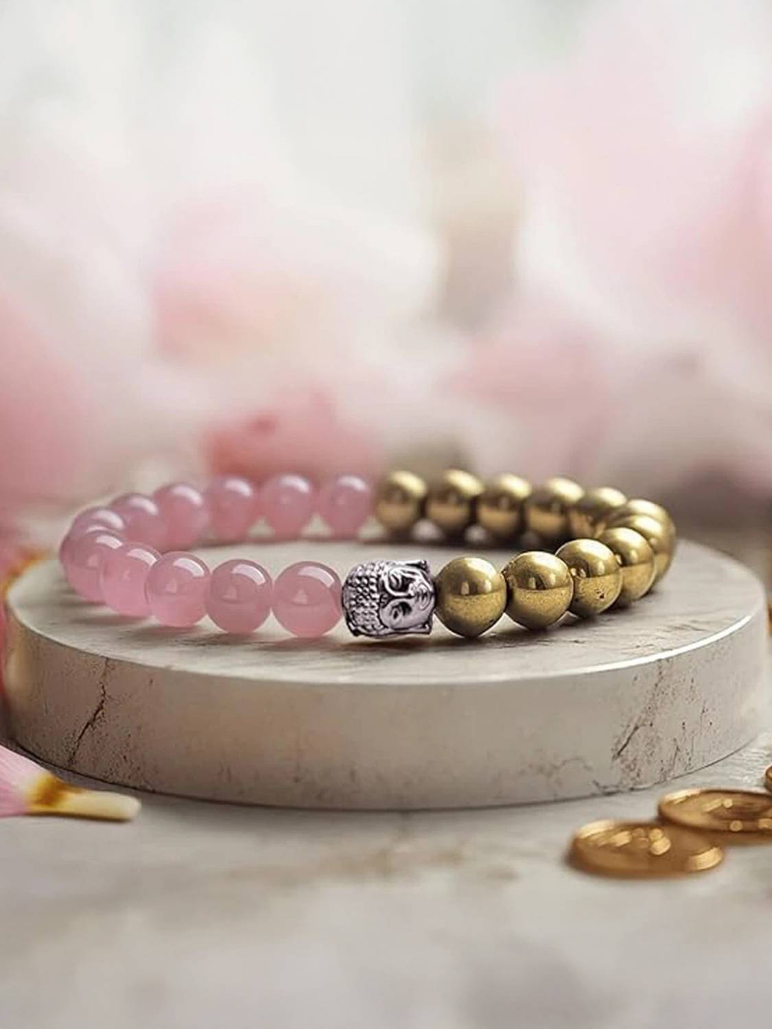 CALMING CRYSTALS Stone, Rose Quartz, Golden Pyrite, Crystal Agate Bracelet