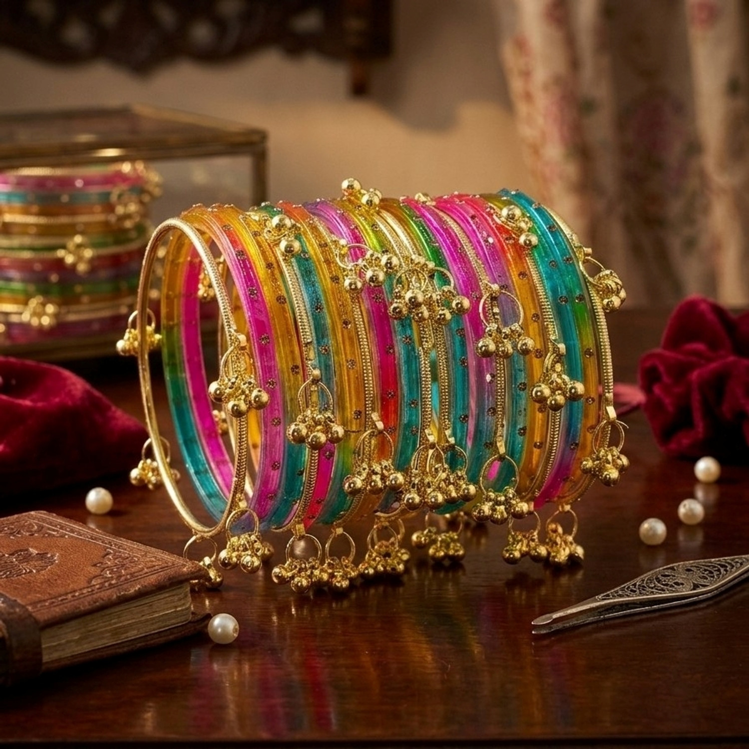 WEUVA LOVE WE CRAFT Glass Zircon Gold-plated Bangle Set