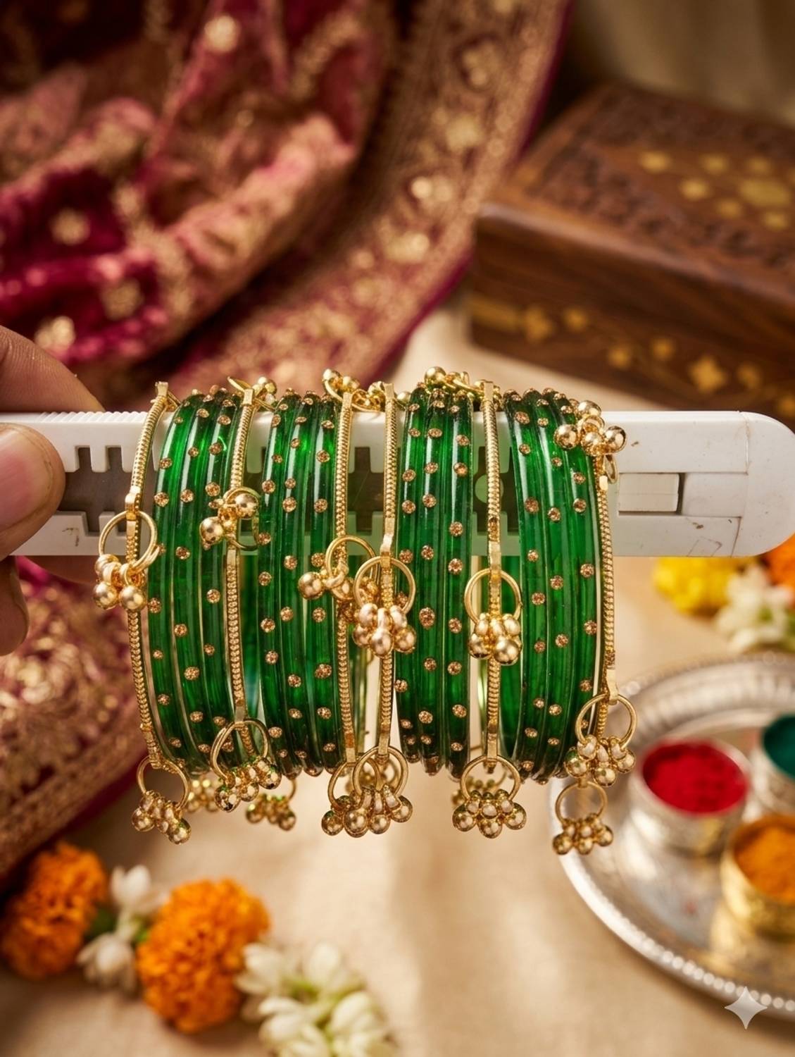 Kashmiri Ghughru Glass Bangle Set Pack of 10 - Image 2