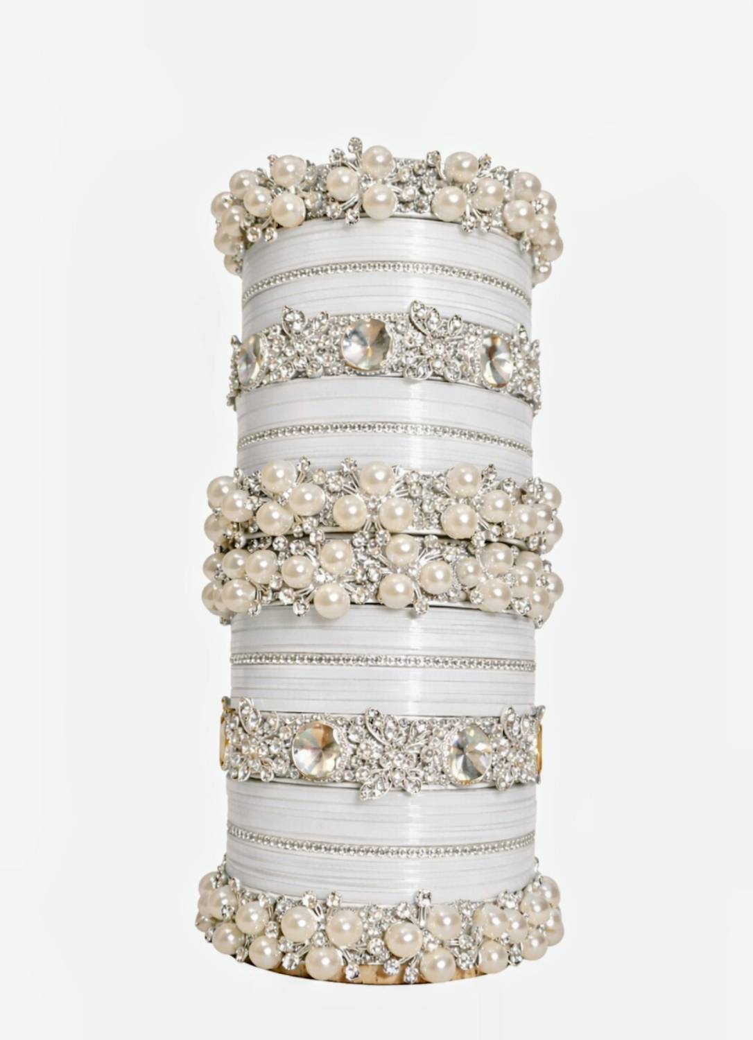 ABBNGLES Plastic Pearl, Rhinestone Bangle Set