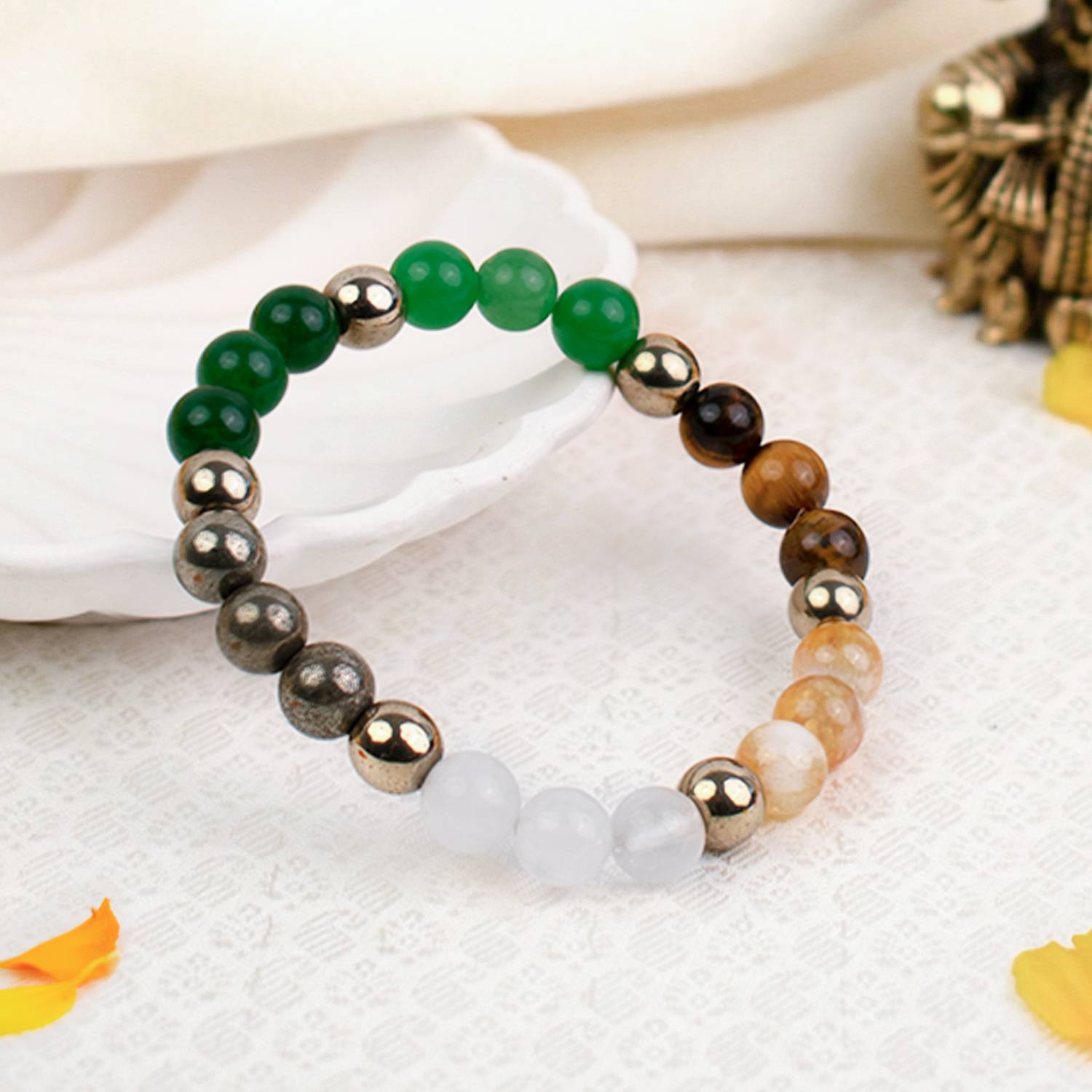 Astrotalk Pyrite, Hematite, Green Aventurine, Tiger's Eye, Citrine, Clear Quartz Crystal Bracelet