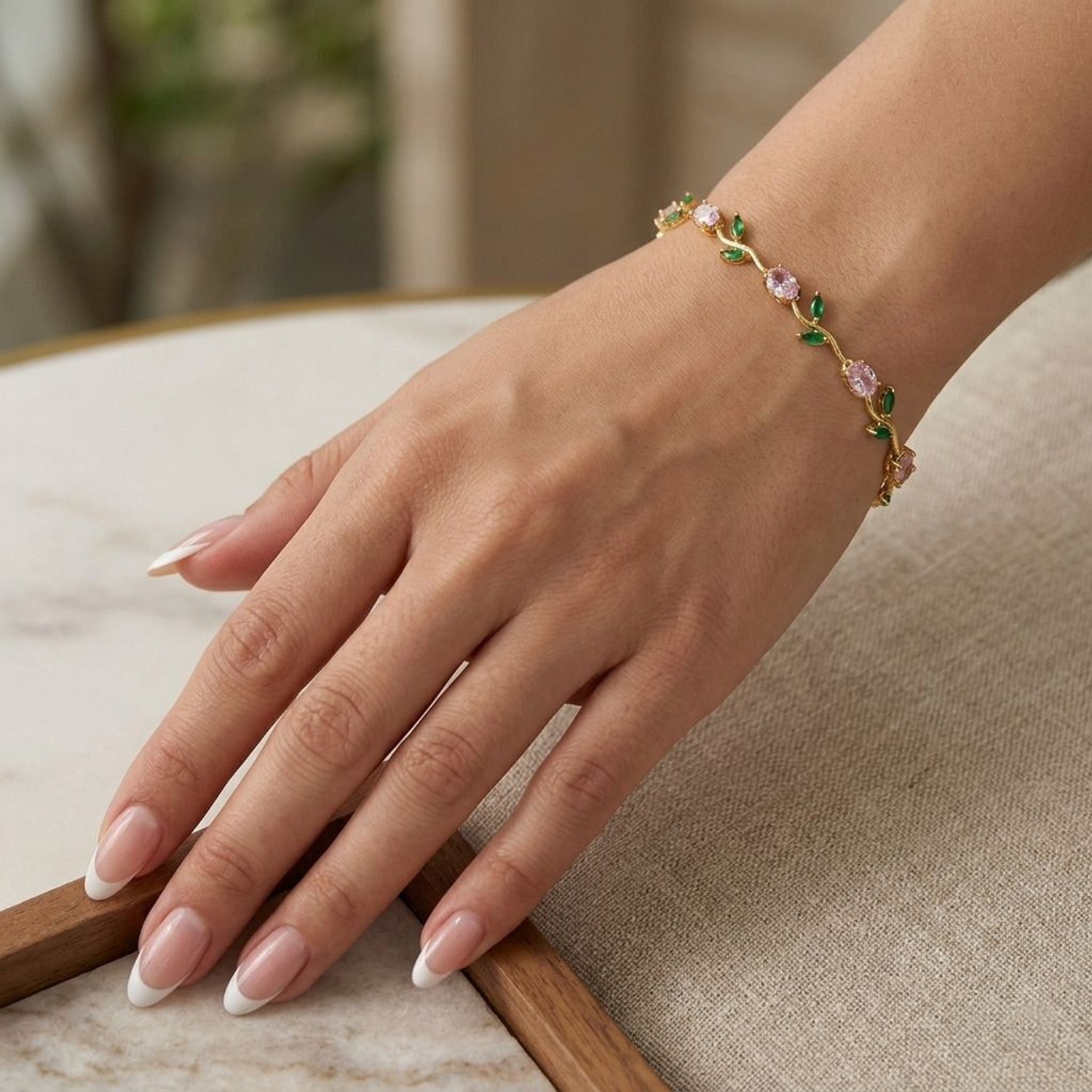 Image of XAYAH Stainless Steel Emerald, Ruby Gold-plated Bracelet