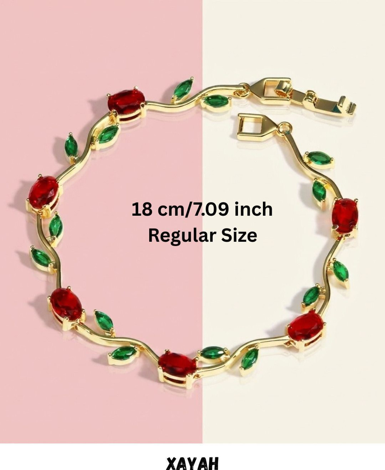 Image of XAYAH Stainless Steel Emerald, Ruby Gold-plated Bracelet